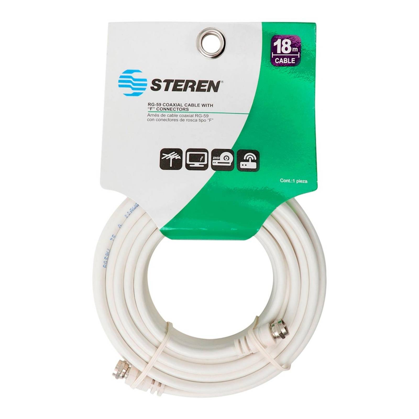Arnés de cable coaxial blanco 18 m steren