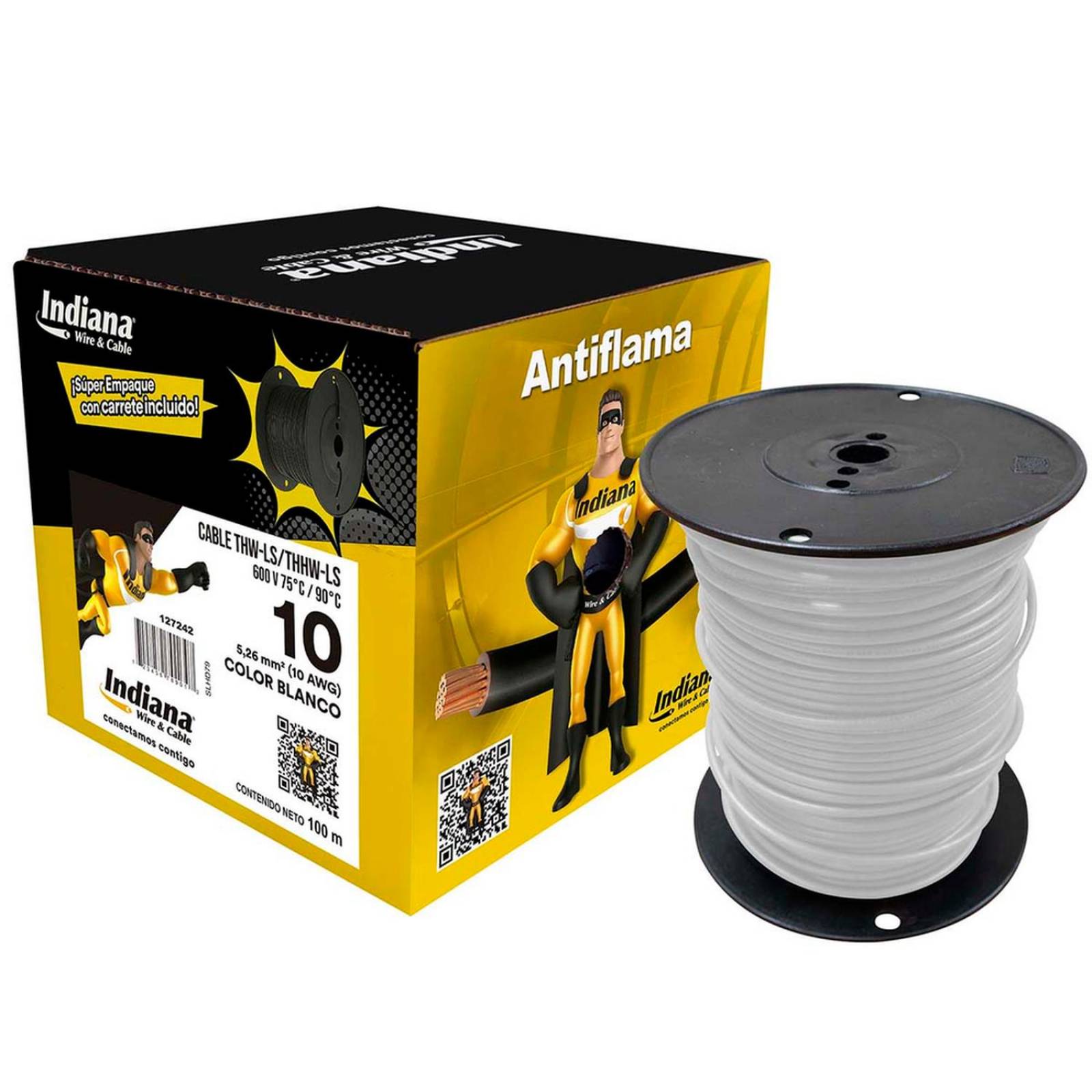 Cable thwls/thhw-ls calibre 10 blanco 100 m indiana 