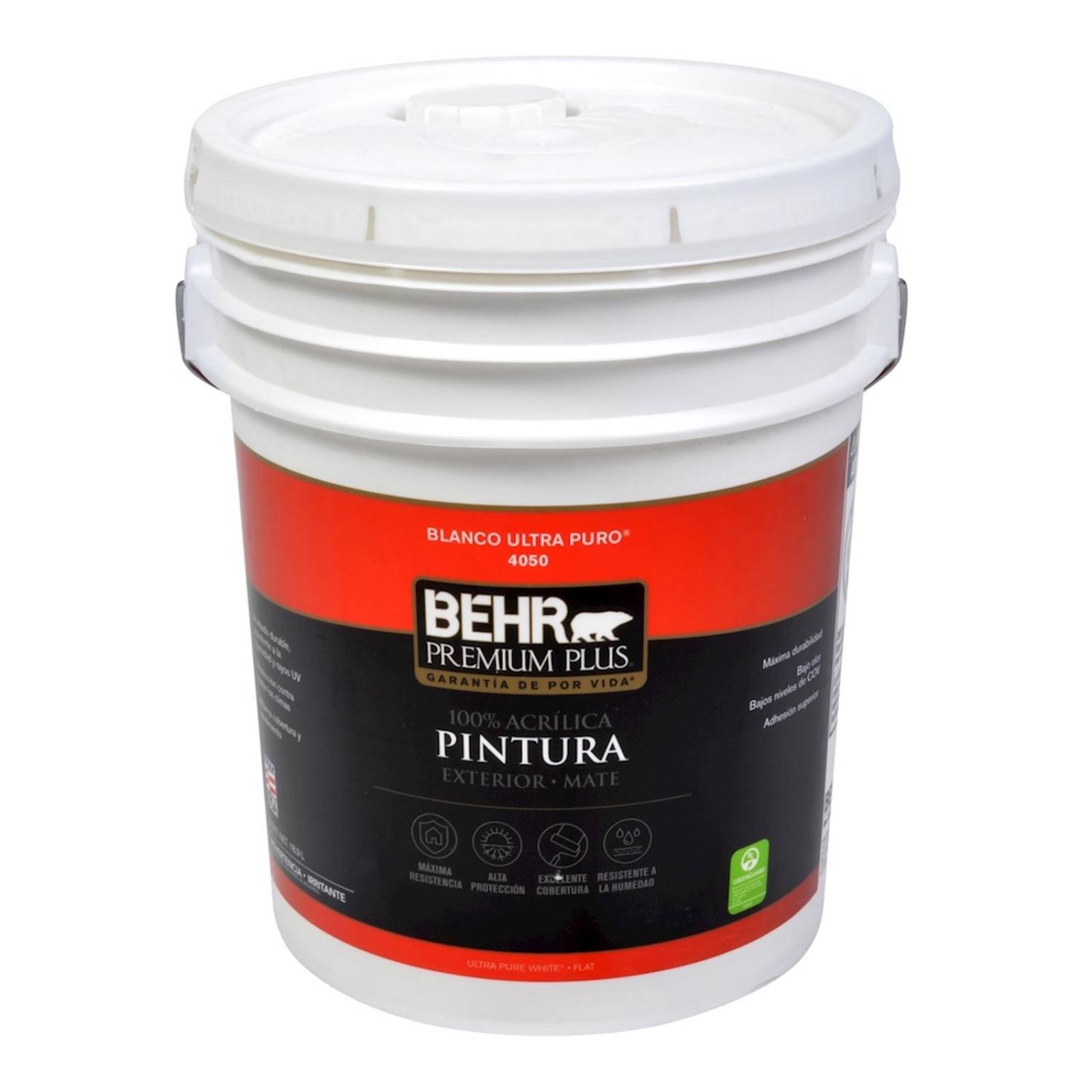 Pintura behr premium plus mate base blanco ultra puro 18.9 l 