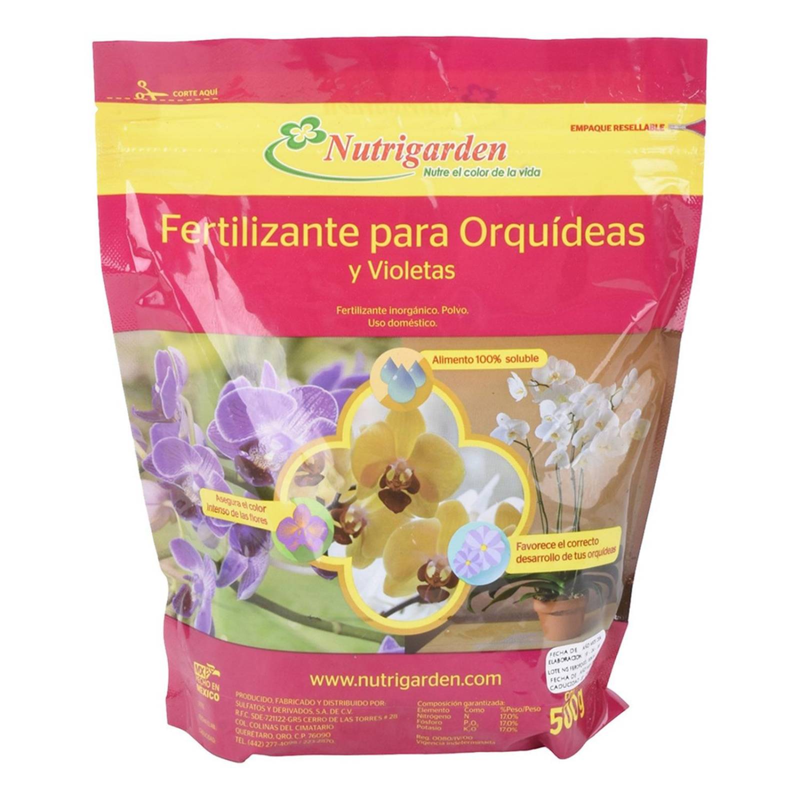 Fertilizante para orquídeas y violetas 500 gr nutrigarden 