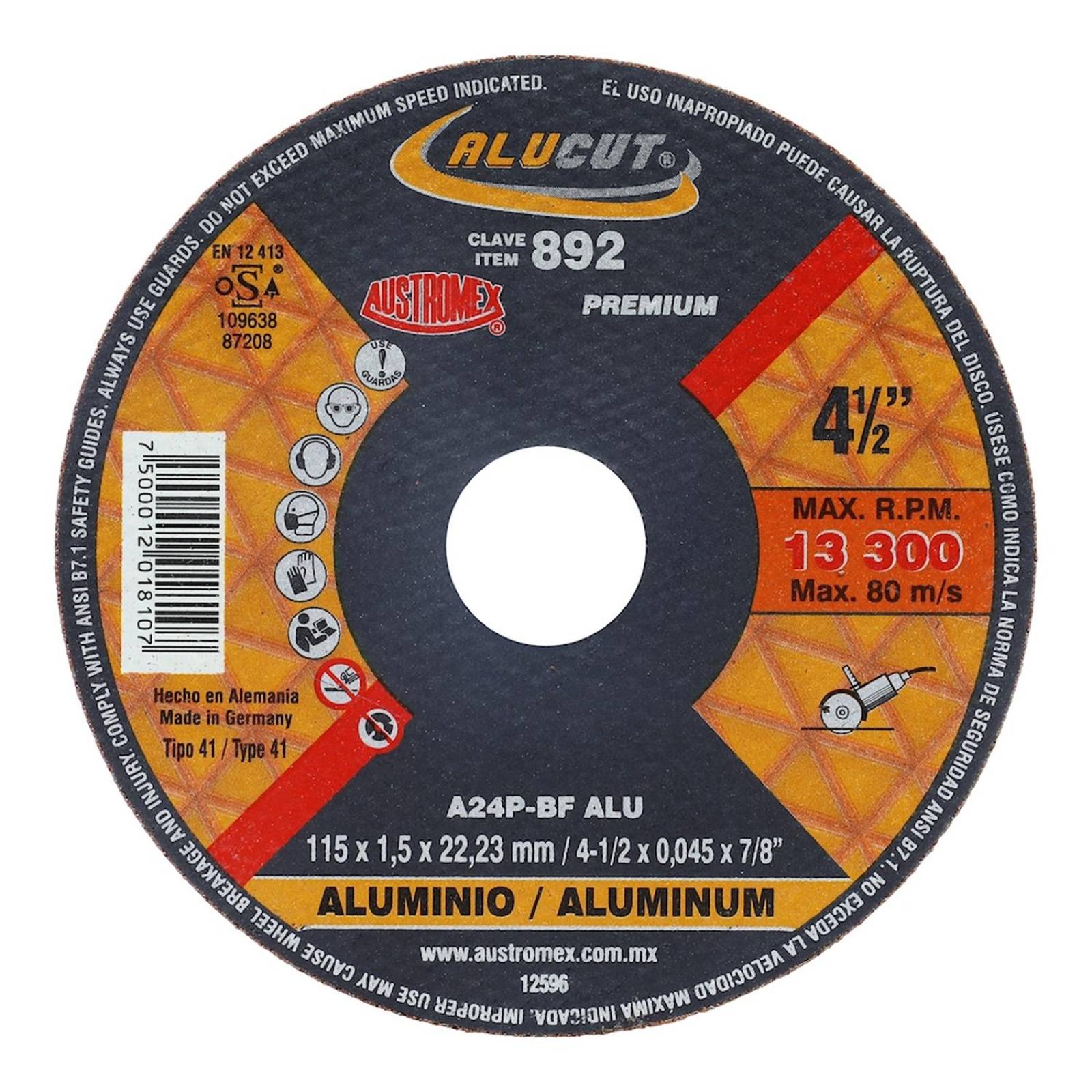 Disco de corte para aluminio de 4 1/2 pulgadas 