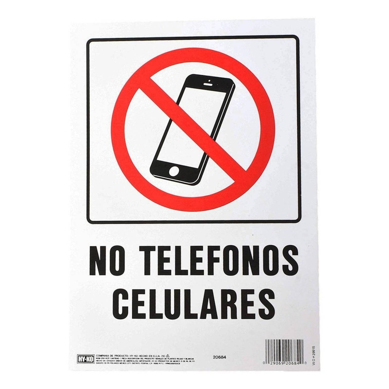 Letrero de plástico para pared no teléfonos celulares 30.4 x 21.5 cm 