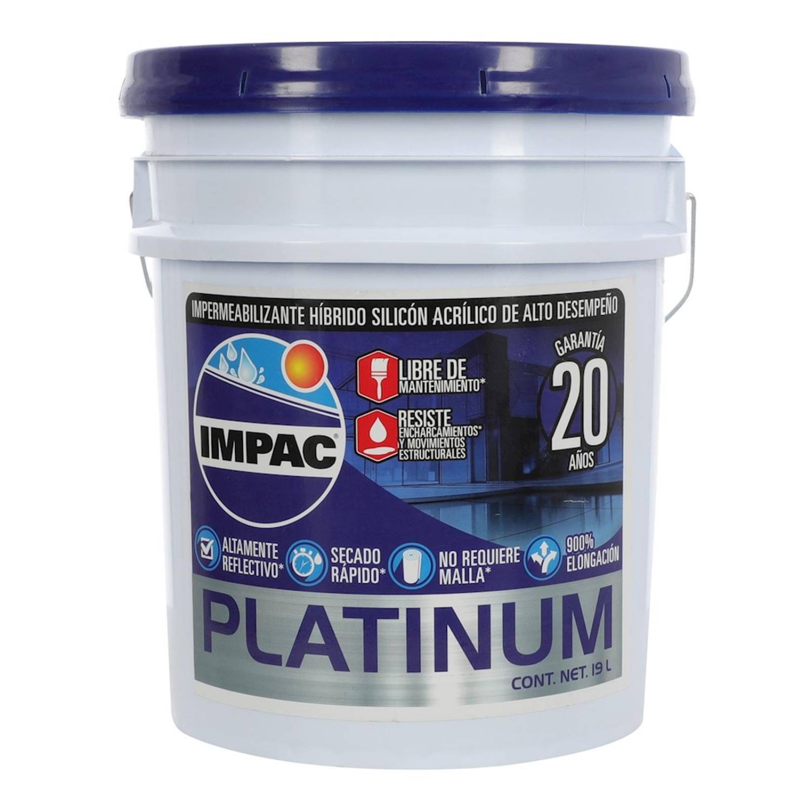 Impermeabilizante híbrido de alto desempeño blanco 20 años impac platinum 19 l 