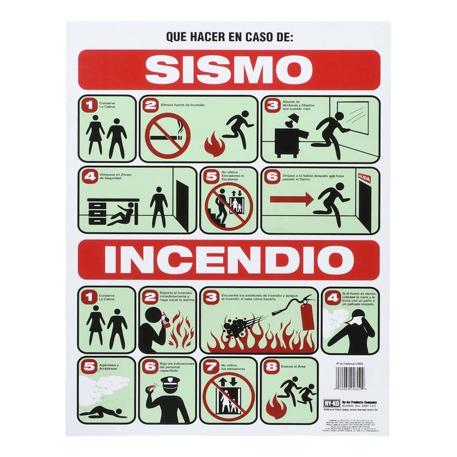 Letrero sismos e incendios de 46 x 36.5 cm verde 