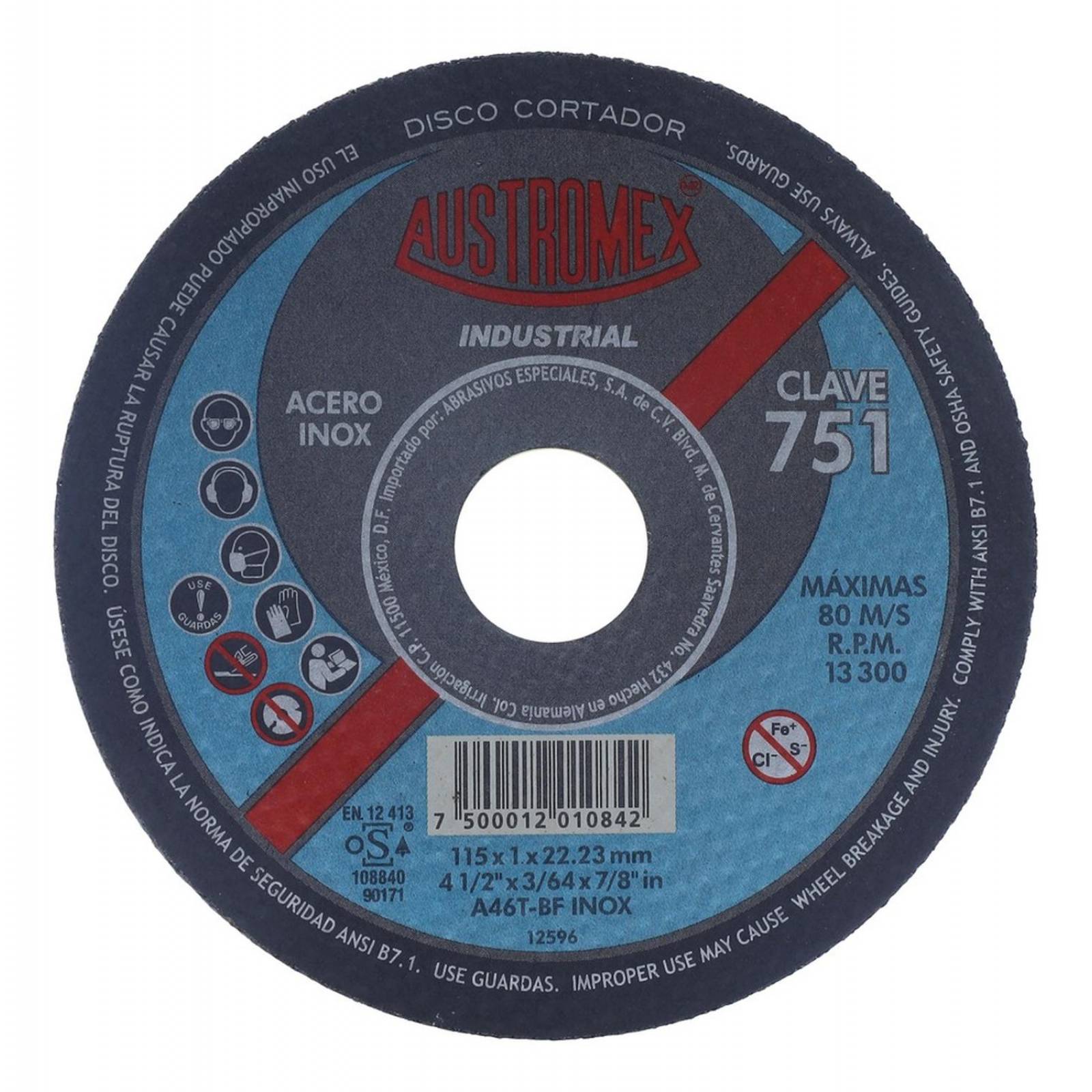 Disco Para Corte De Acero Inoxidable 4 1/2 Austromex 