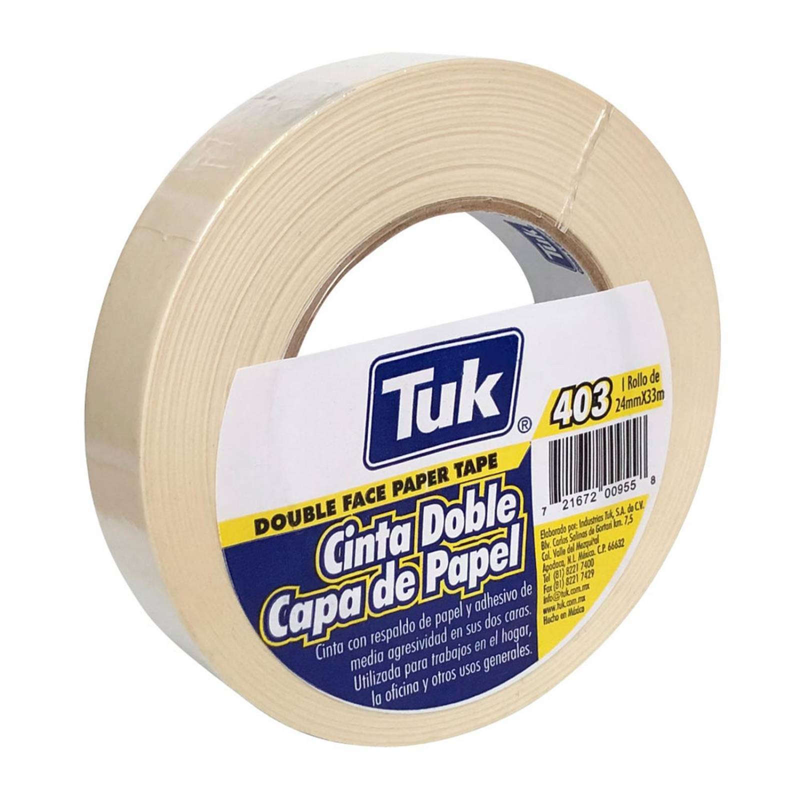 CINTA DOBLE CAPA DE 24 MM X 33 M BEIGE TUK