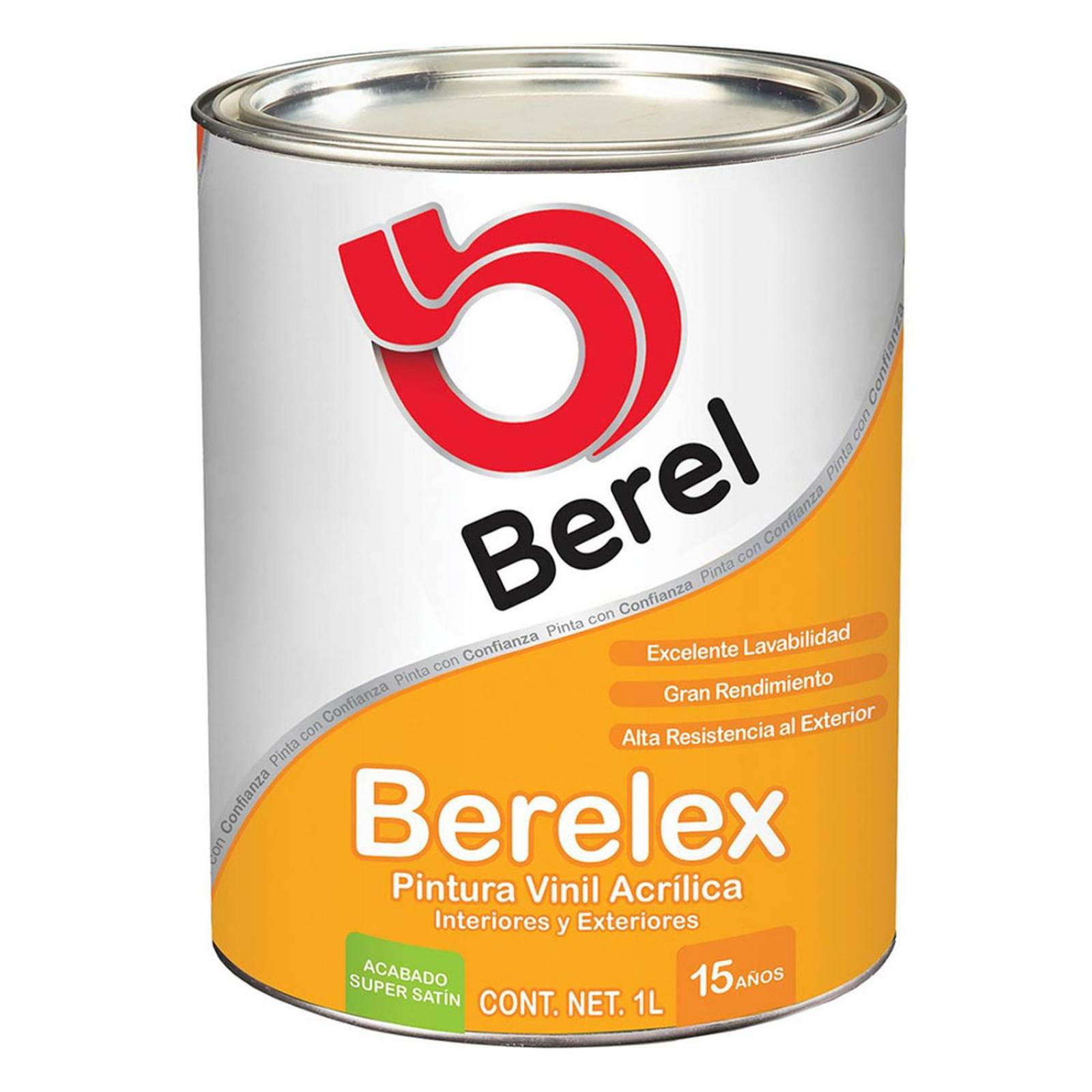 Pintura vinil acrílica para interior y exterior berel berelex de 1 litro satinado 