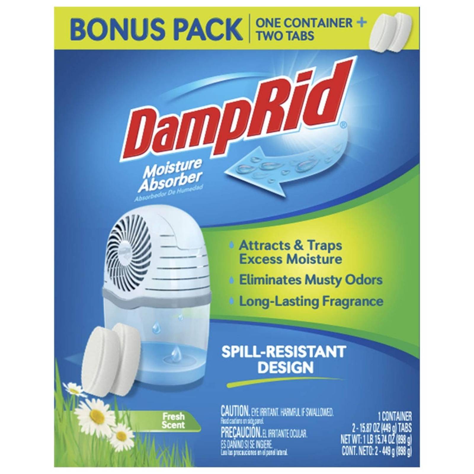 1 contenedor + 2 tabletas absorbentes de humedad damprid aroma fresca 450 grc/u 