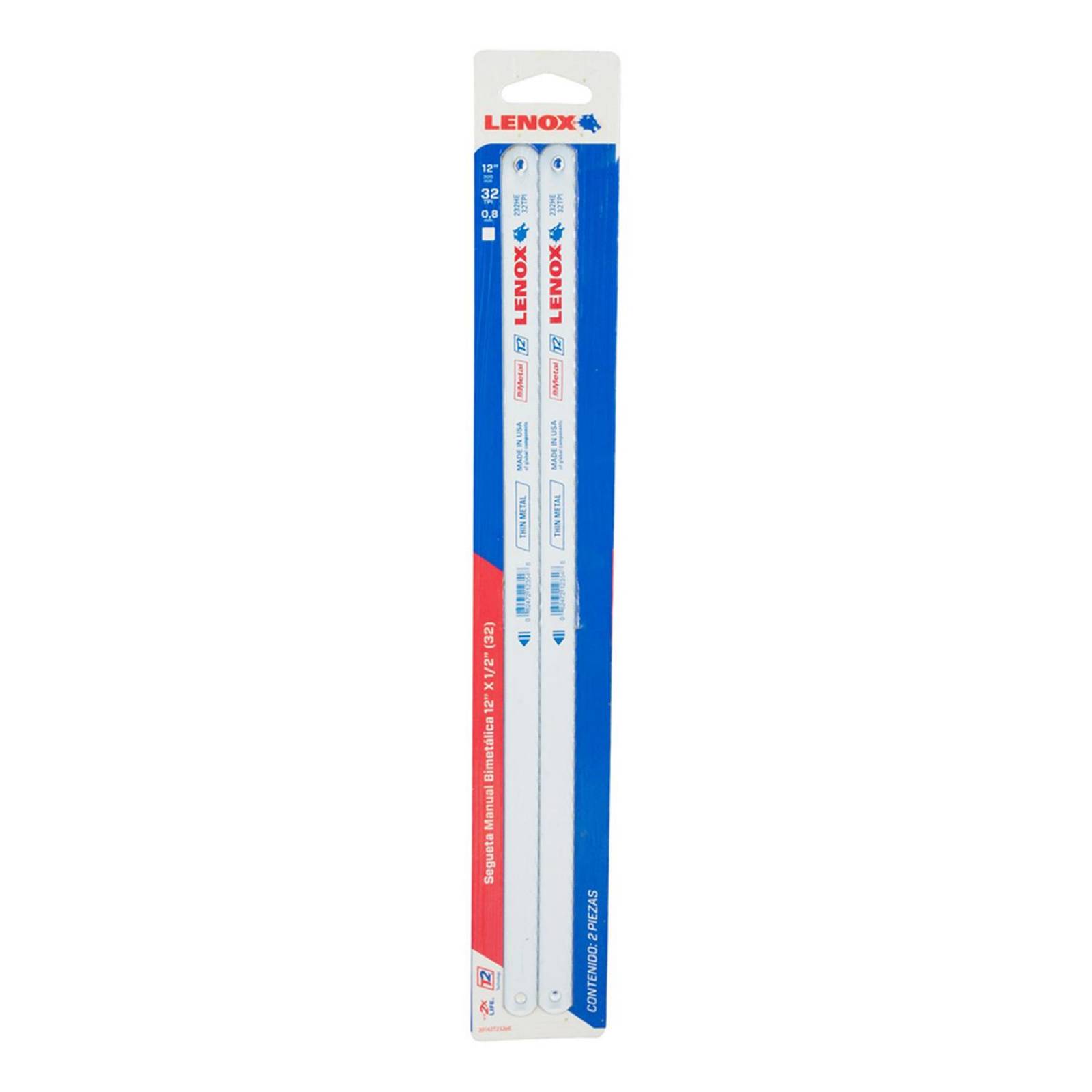 Segueta manual 12 pulgadas bimetálica lenox 2 piezas