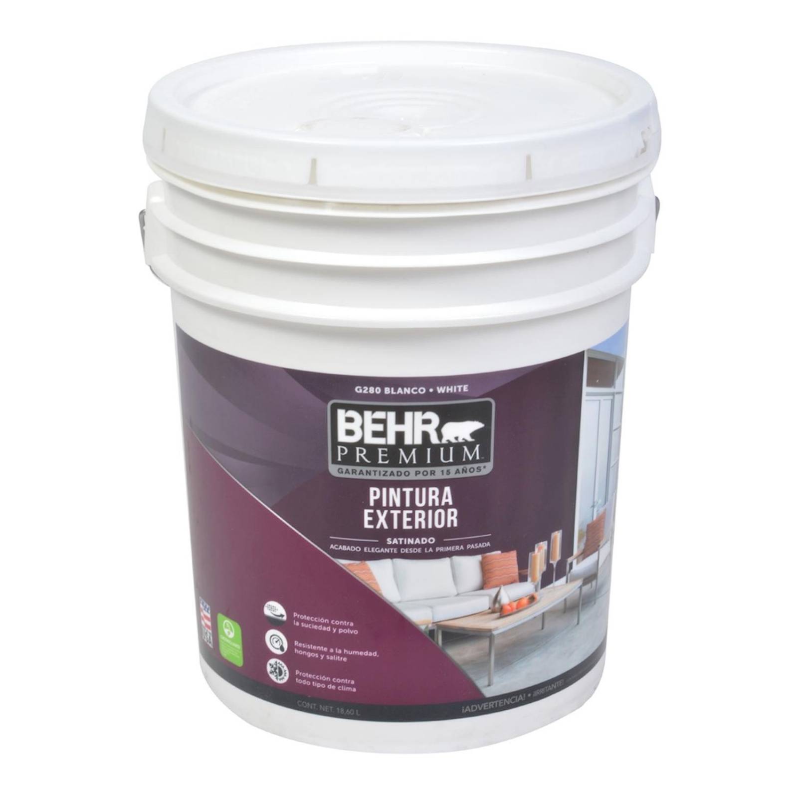 Pintura behr premium satinado base blanca 18.60 l 