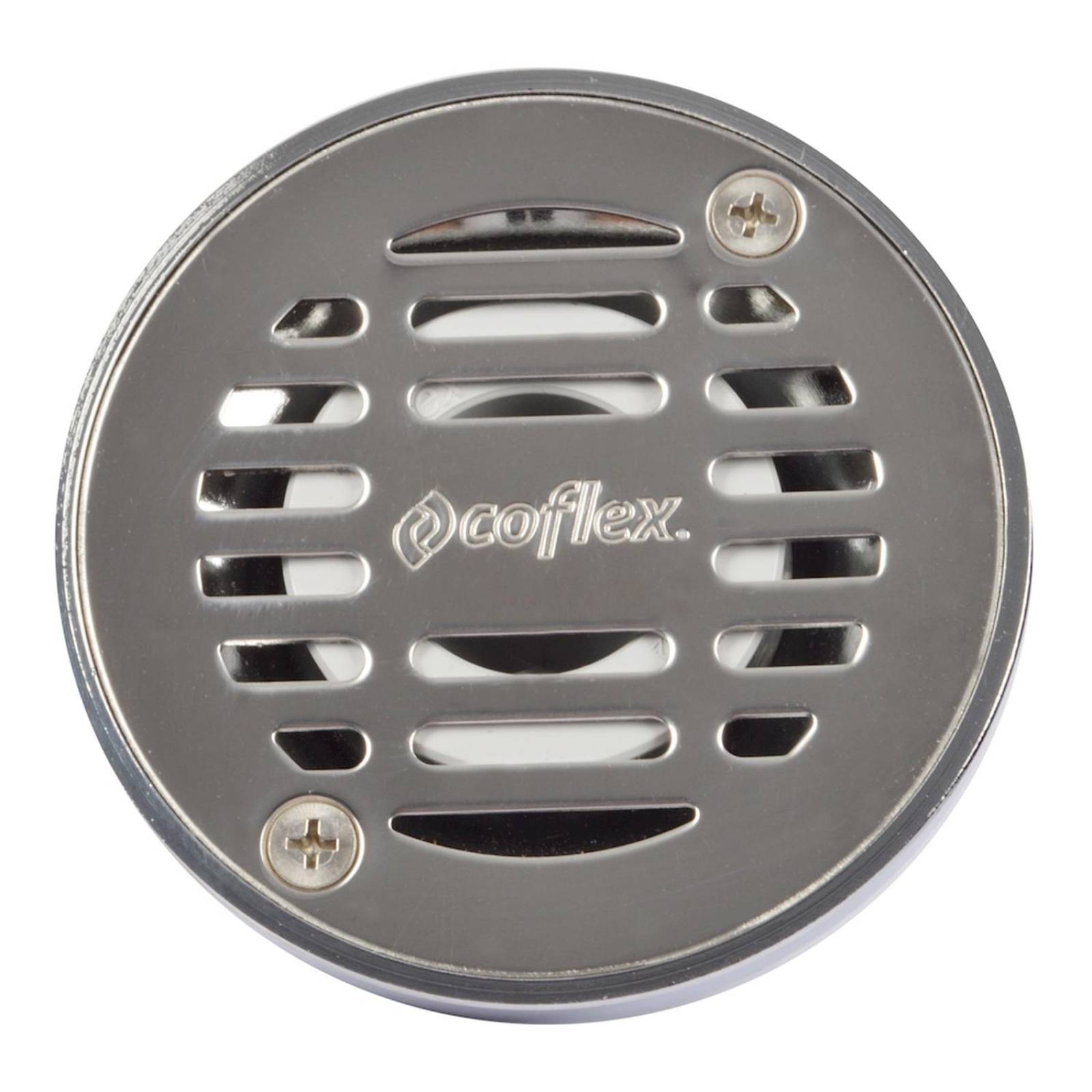 Coladera redonda de latón cromado con rejilla de acero inoxidable 2 pulgadas plata coflex 