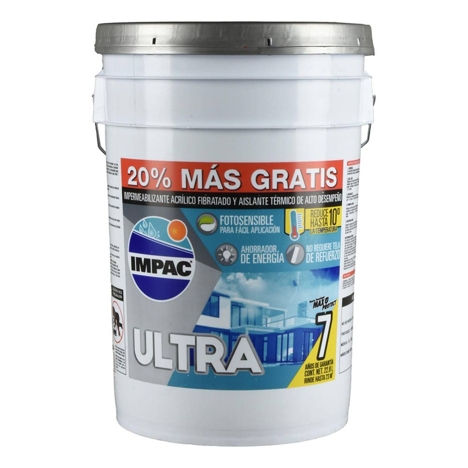 Impermeabilizante acrílico fotosensible fibratado blanco 7 años impac ultra 7 22.8 l