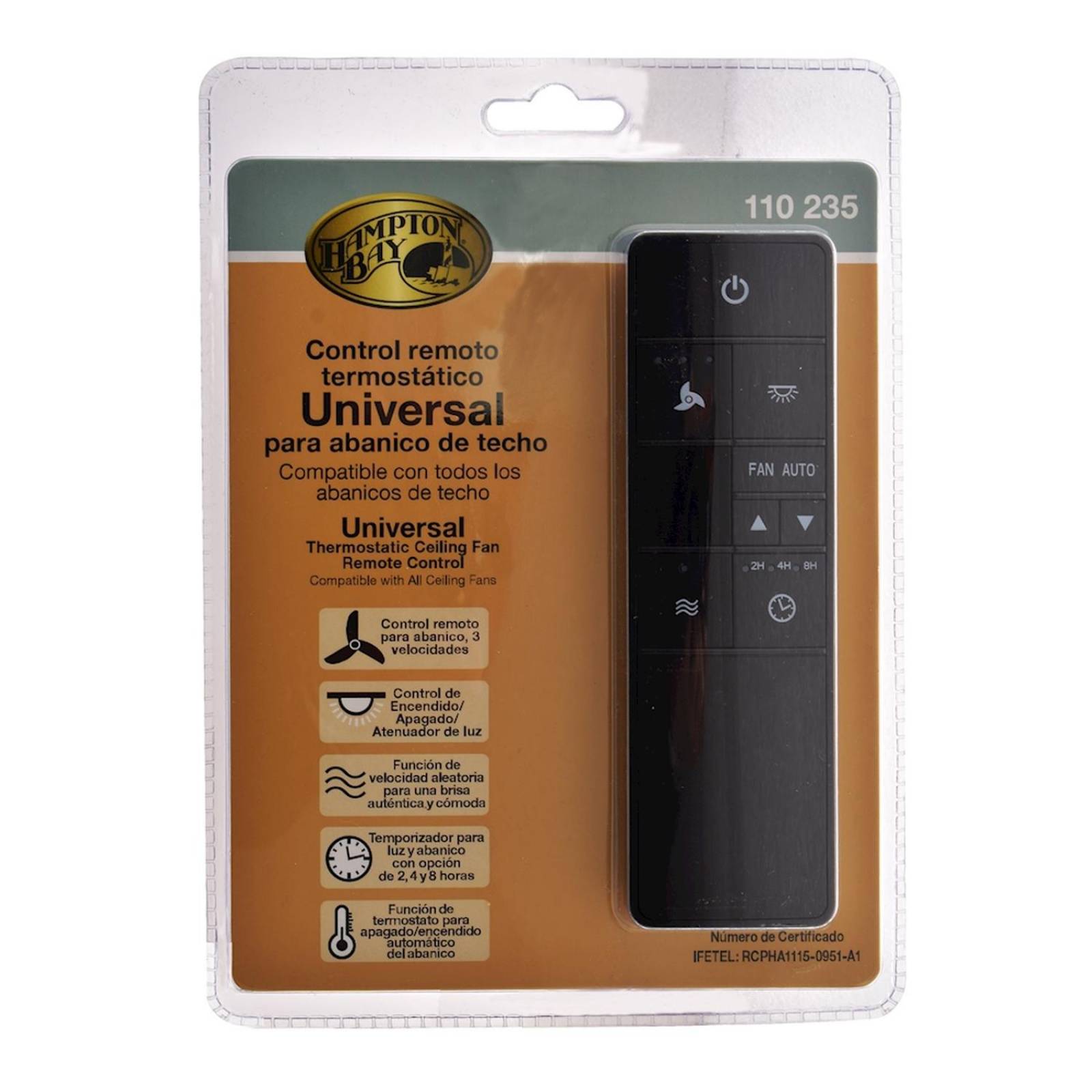 Control remoto universal para abanico de techo 3 velocidades negro 