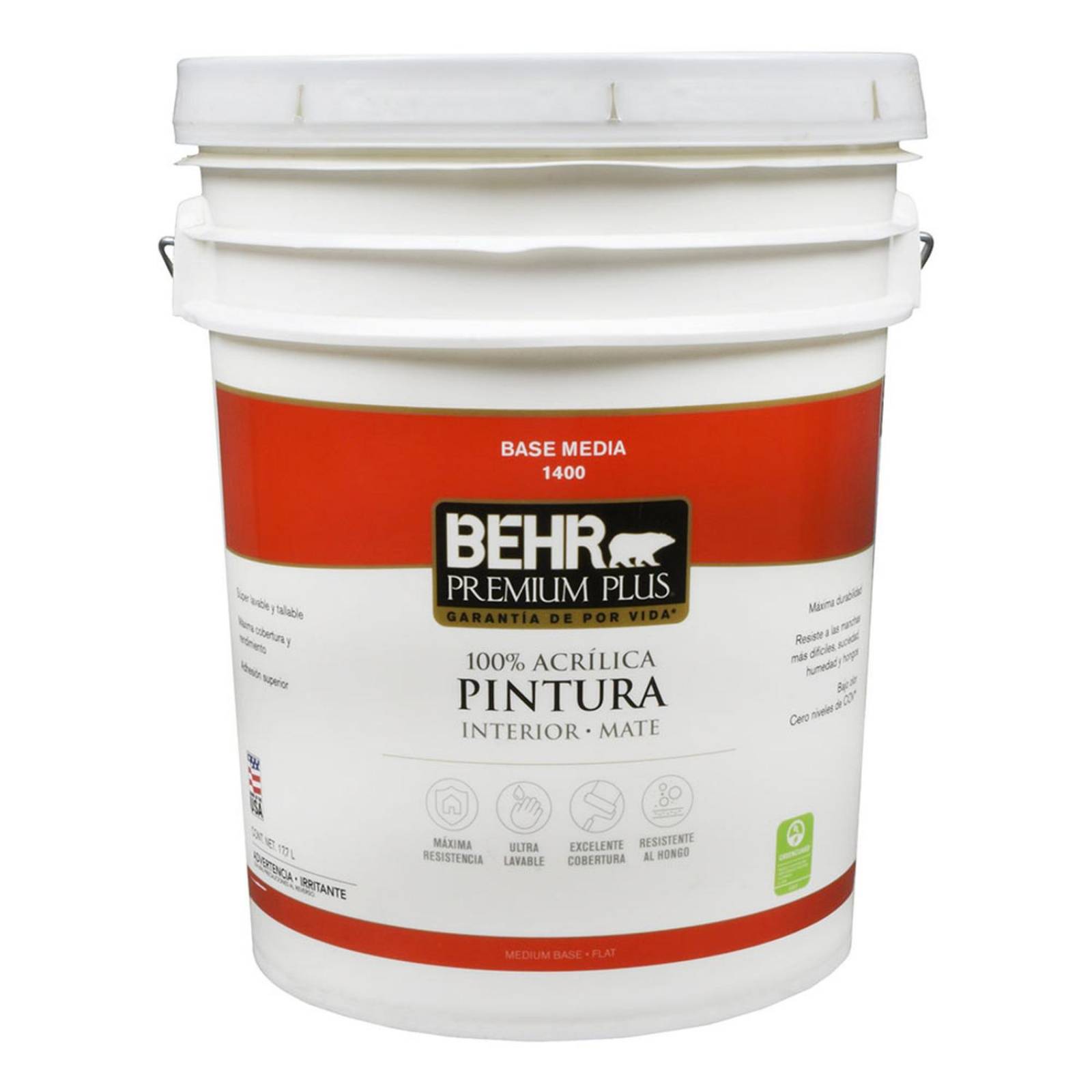 Pintura acrílica para interior behr premium plus de 17.7 l mate 