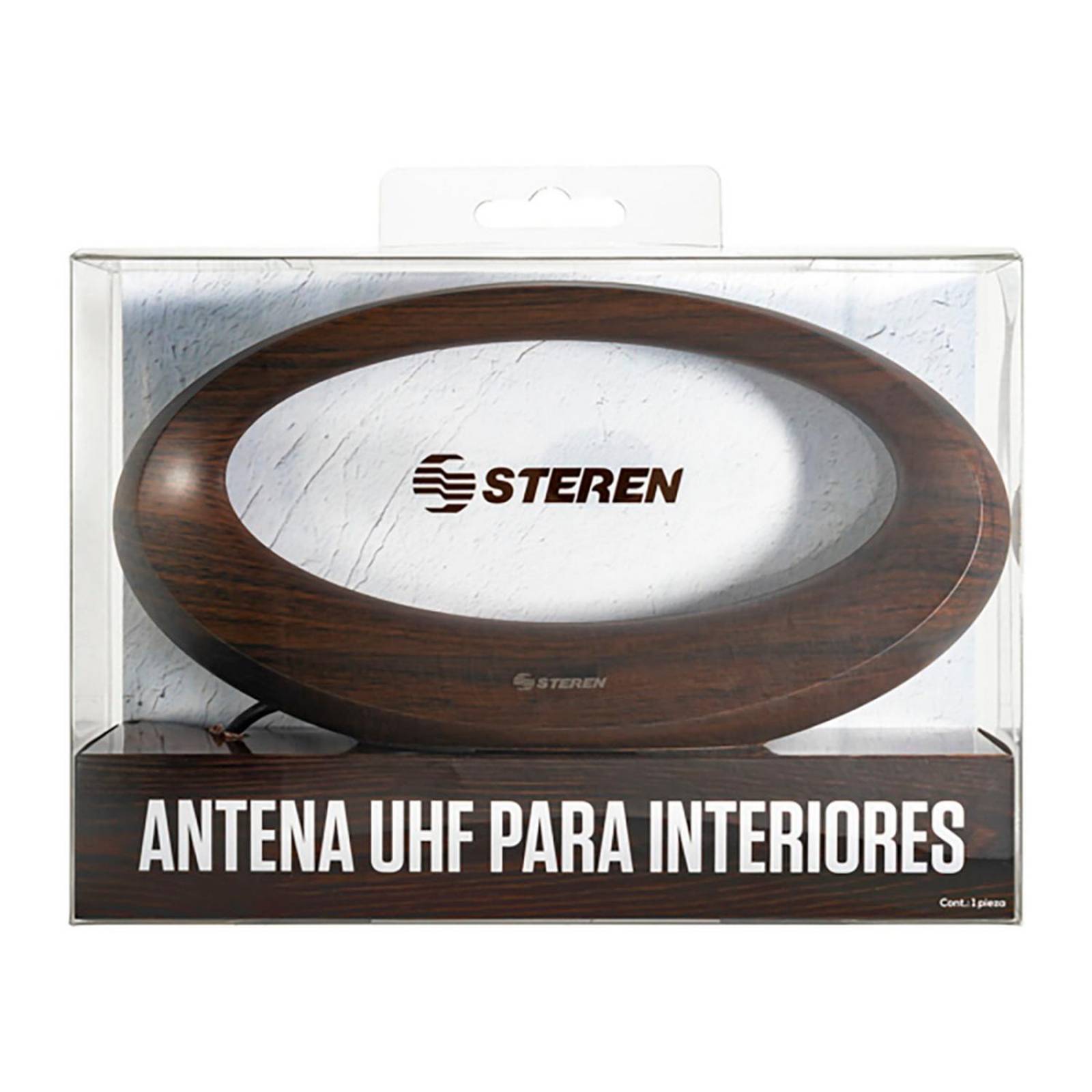 Antena uhf eliptica para interiores 28 db en acabado de madera 