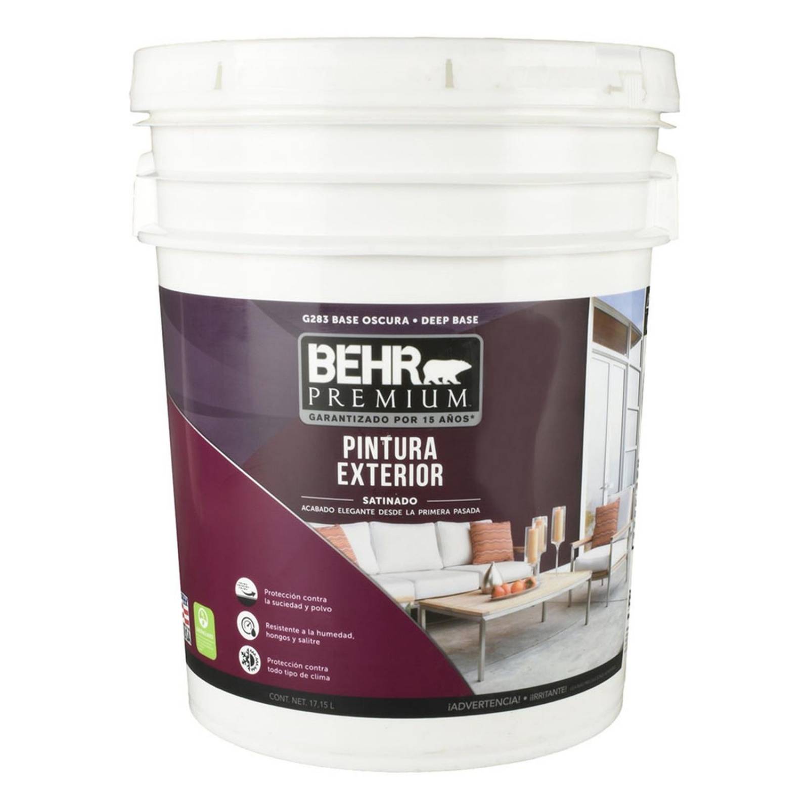 Pintura acrílica exterior behr premium 17.15 l satinado base oscura 