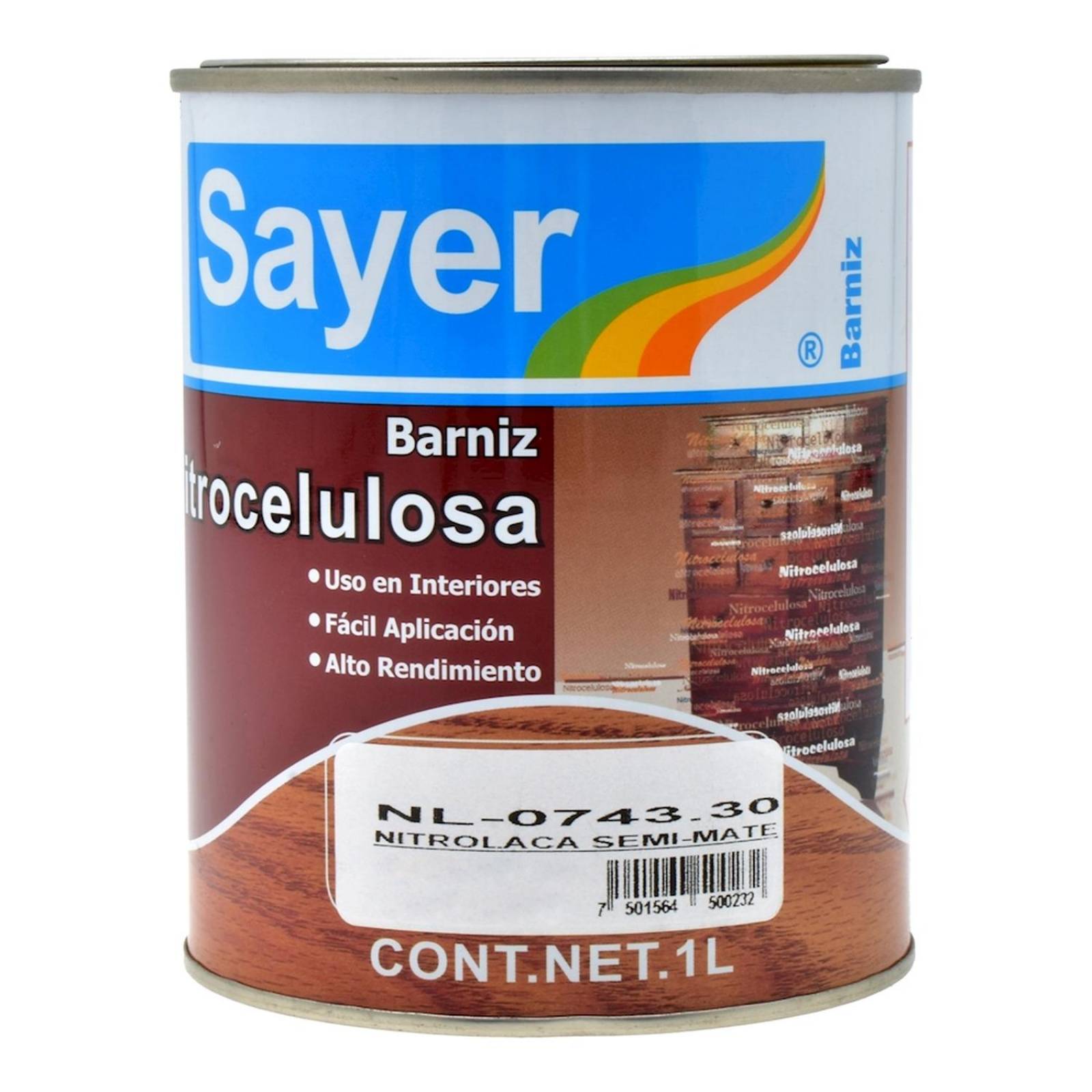 Barniz nitrocelulosa para madera de 1 l semi mate transparente 
