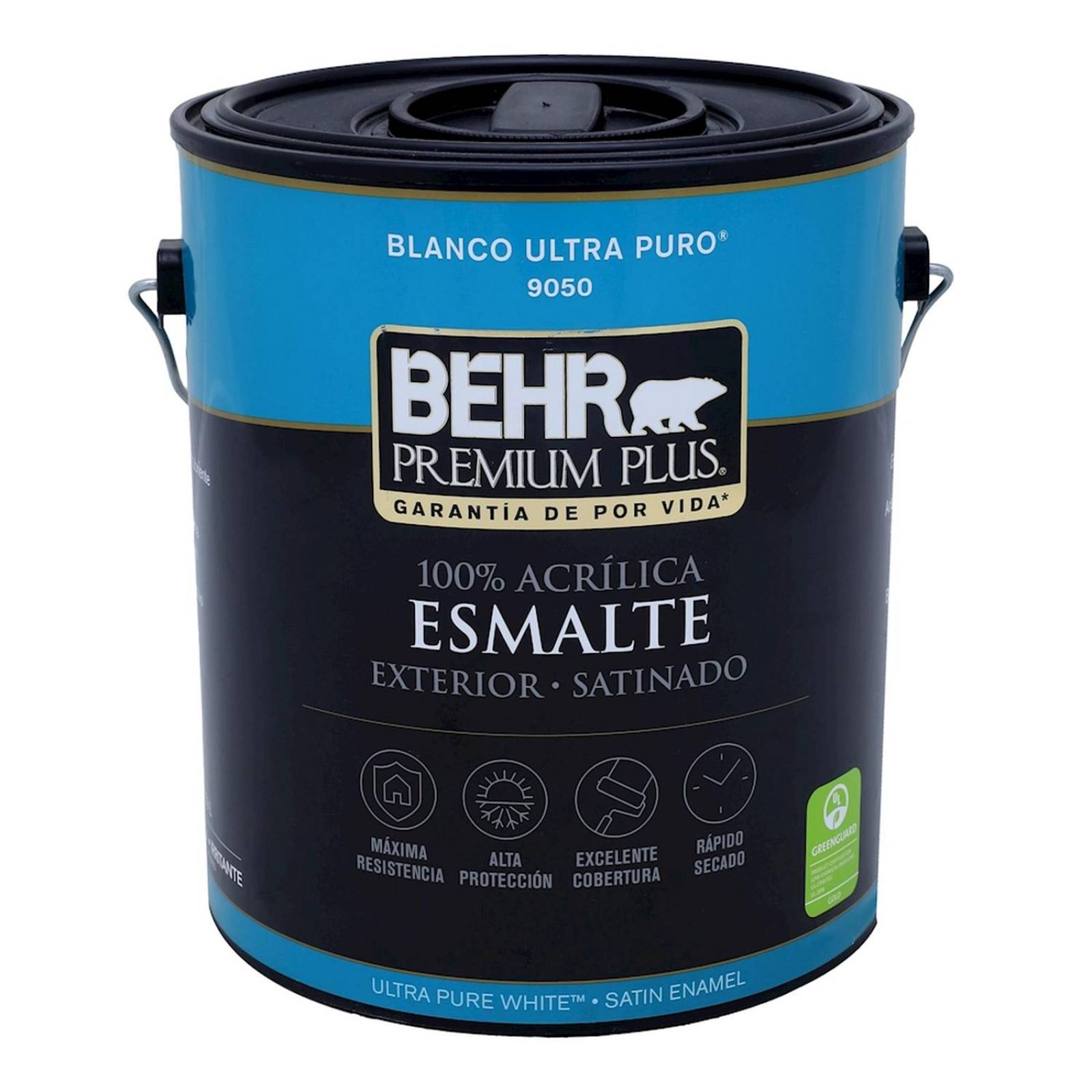 Esmalte behr premium plus satinado base blanco ultra puro de 3.79 l 