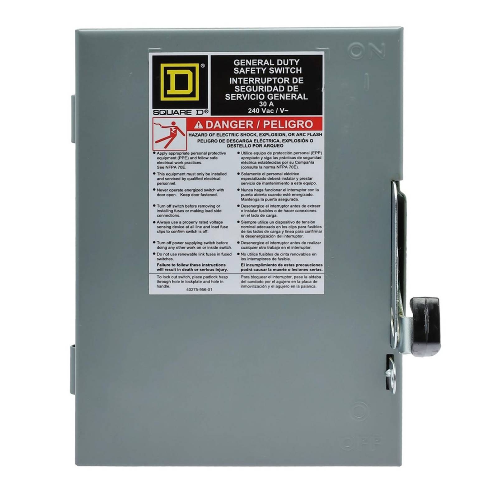 Interruptor de seguridad 2 polos 30 amperes square d 