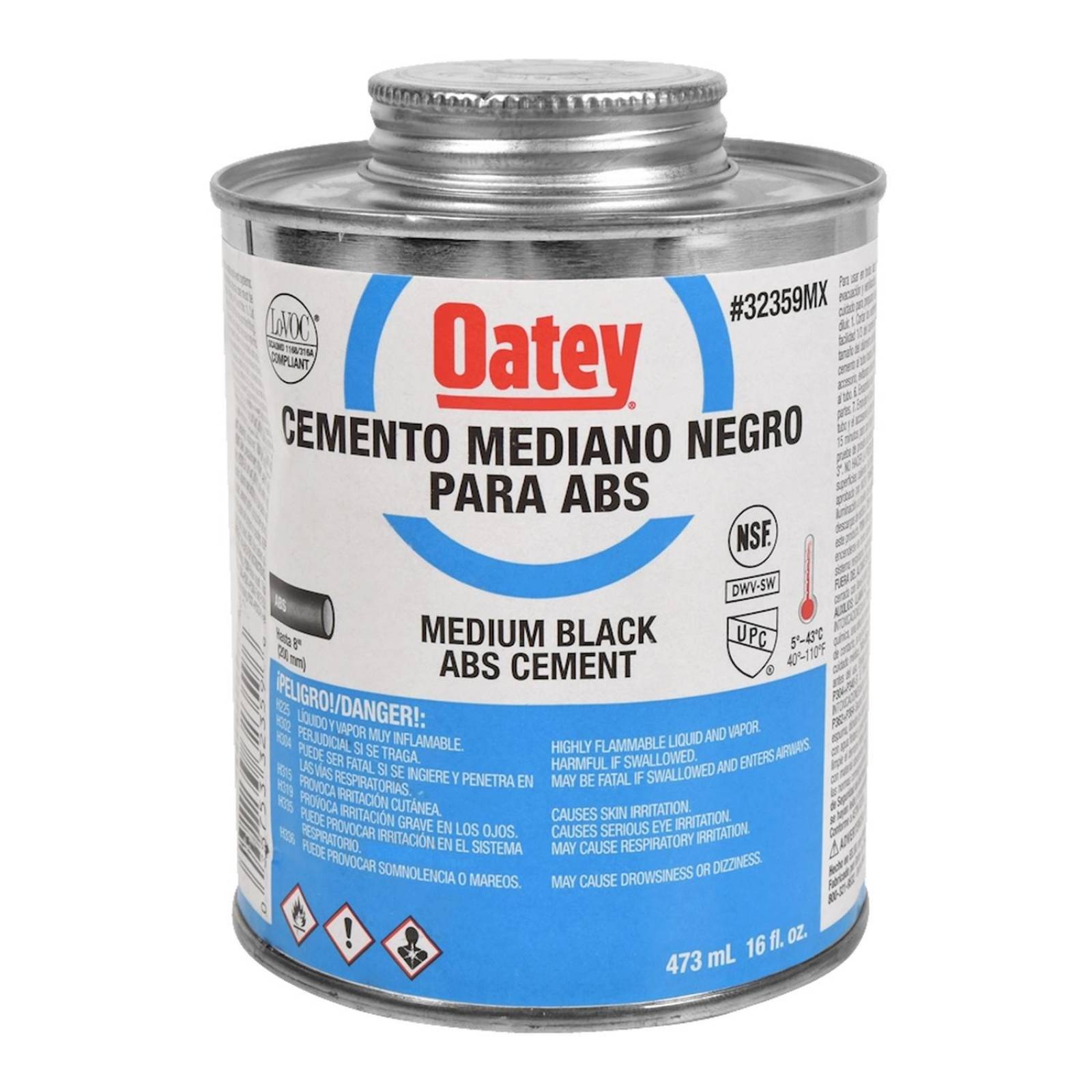 Cemento para plástico abs 473 ml negro oatey 