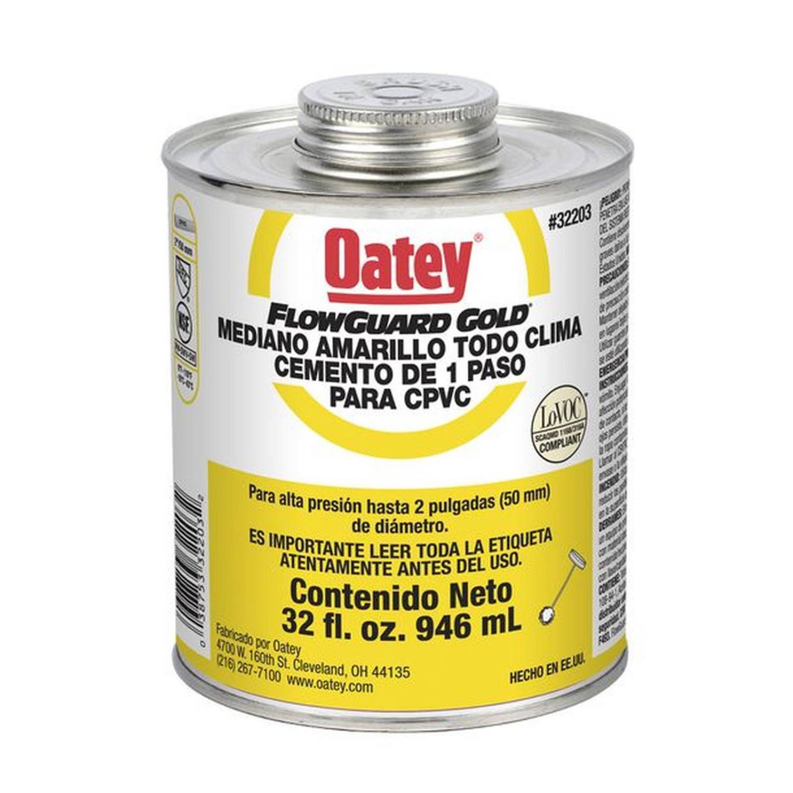 Cemento de 1 paso para cpvc 946 ml amarillo oatey 