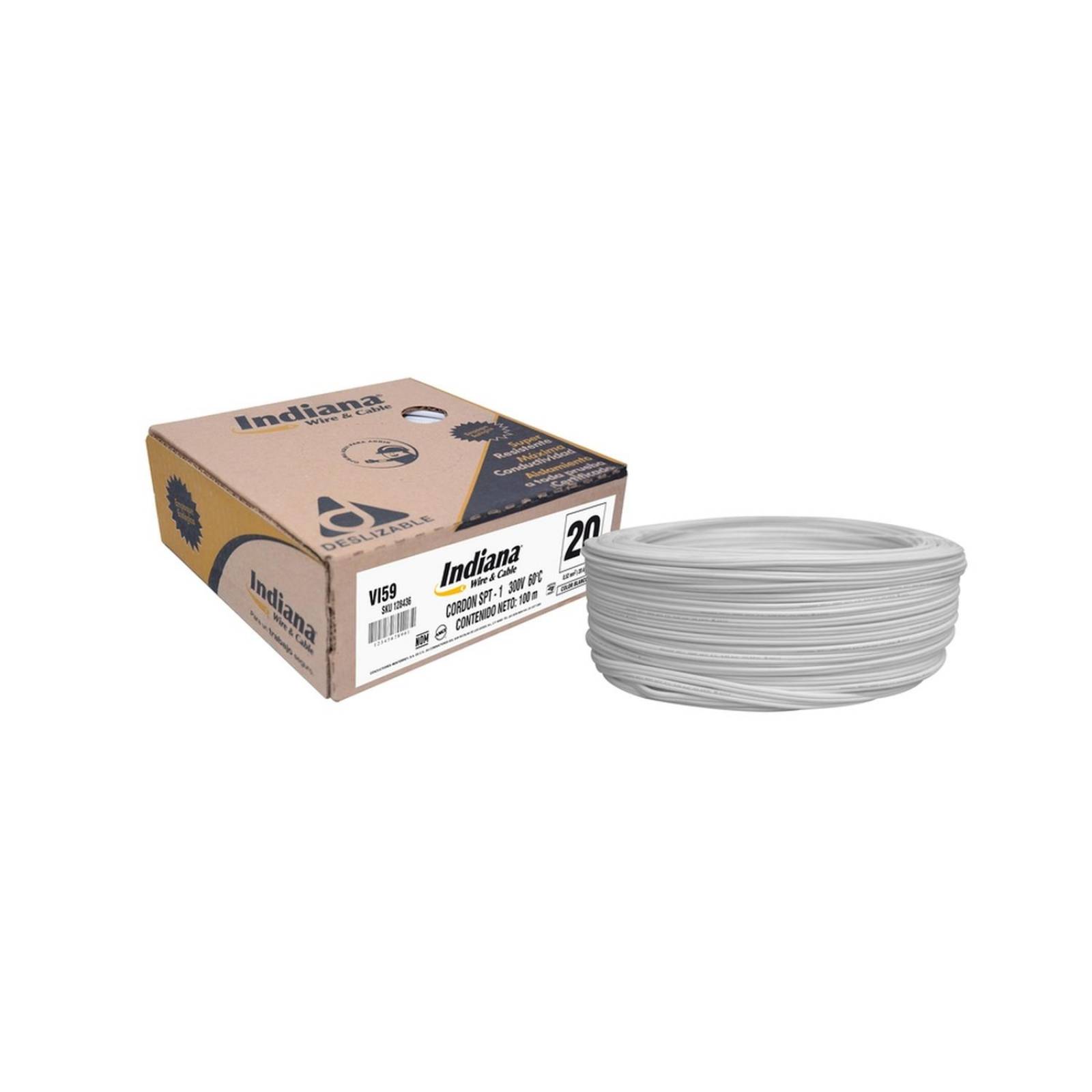Cable spt-1 calibre 20 blanco 100 m indiana 