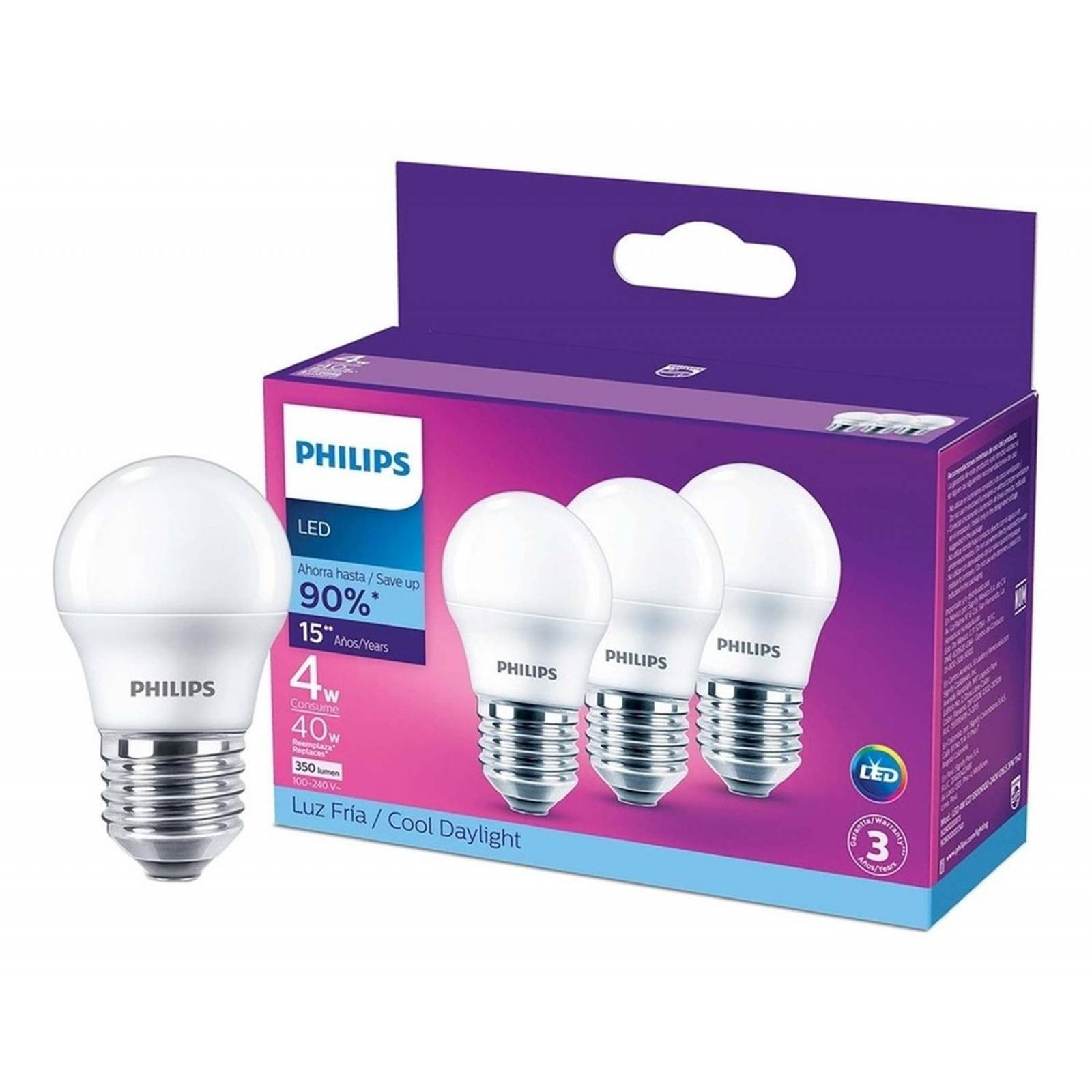 Paquete De 3 Focos Led G16 Philips 4w 350lm Luz Fría Blanca