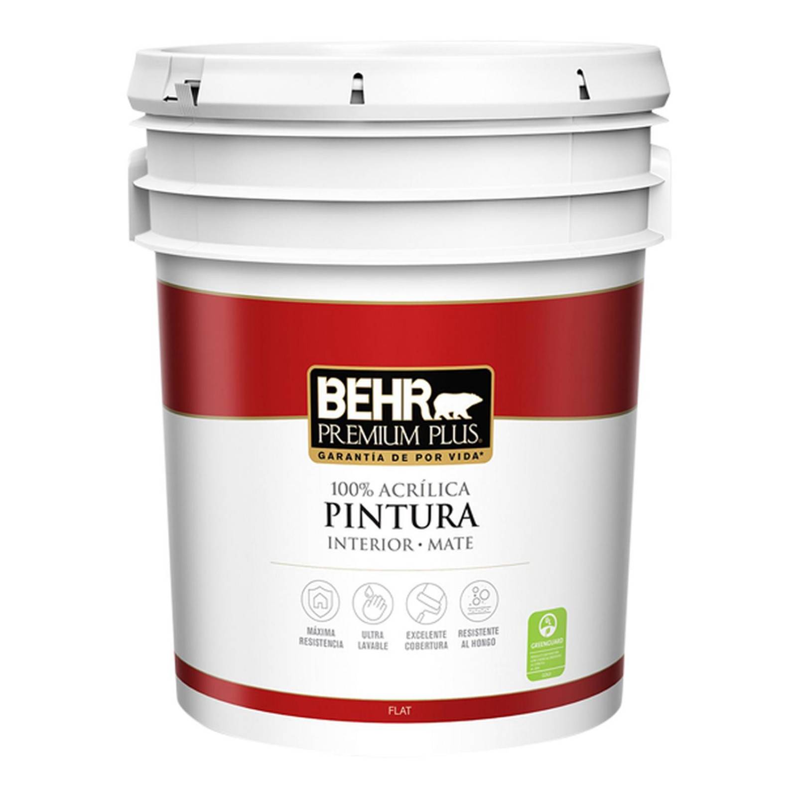 Pintura 100% acrílica para interior behr premium plus 18.9 l mate base blanco ultra puro