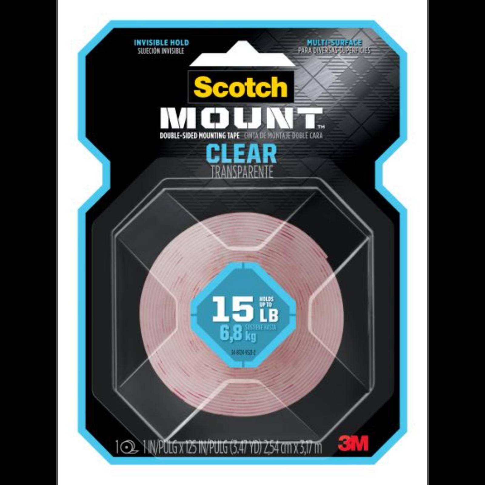 Cinta doble cara para montaje transparente, 25 mm x 3.2 m 