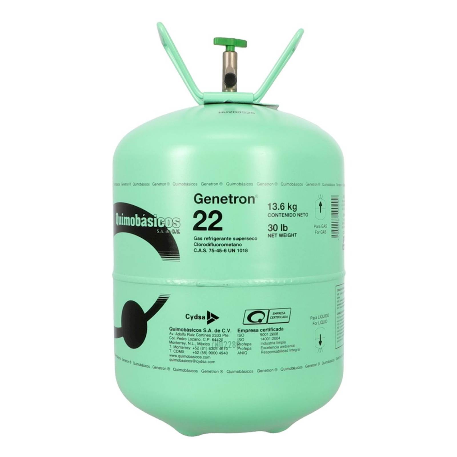 Gas refrigerante 22 de 13.6 kg verde genetron