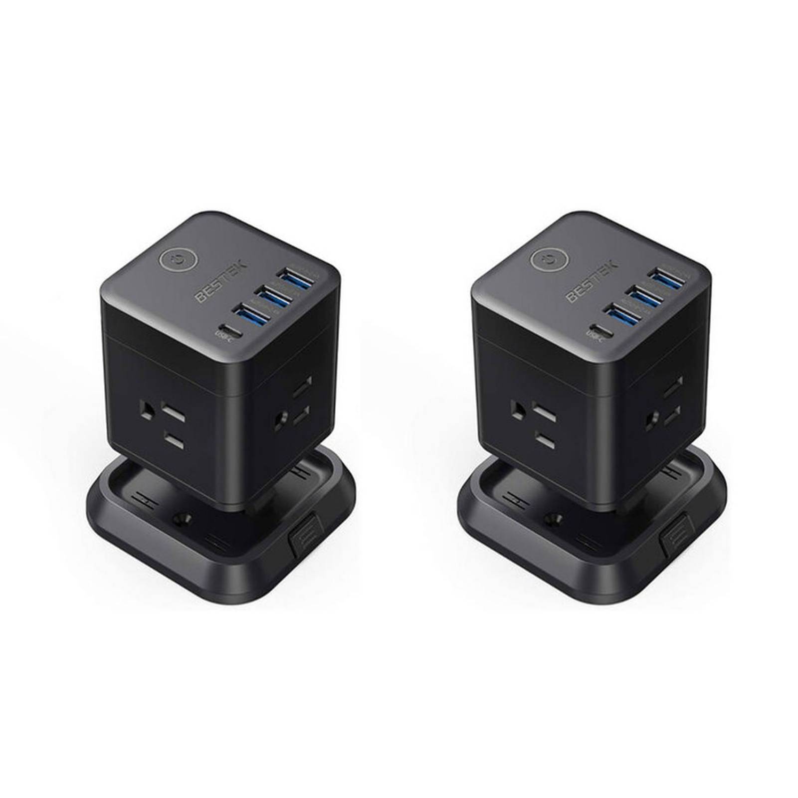Bestek, 2 Pack Multi-Contacto Cuadro, 3 AC, 3 USB, 1 USB-C 1625W 