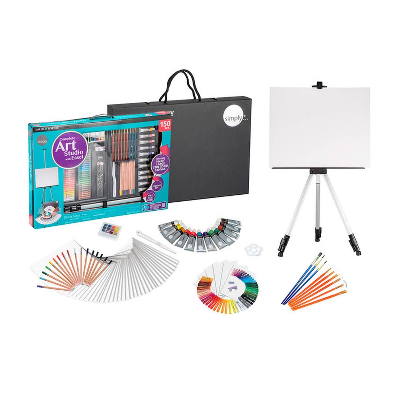 Daler & Rowney Set de Arte 150 Piezas con Caballete Metálico 
