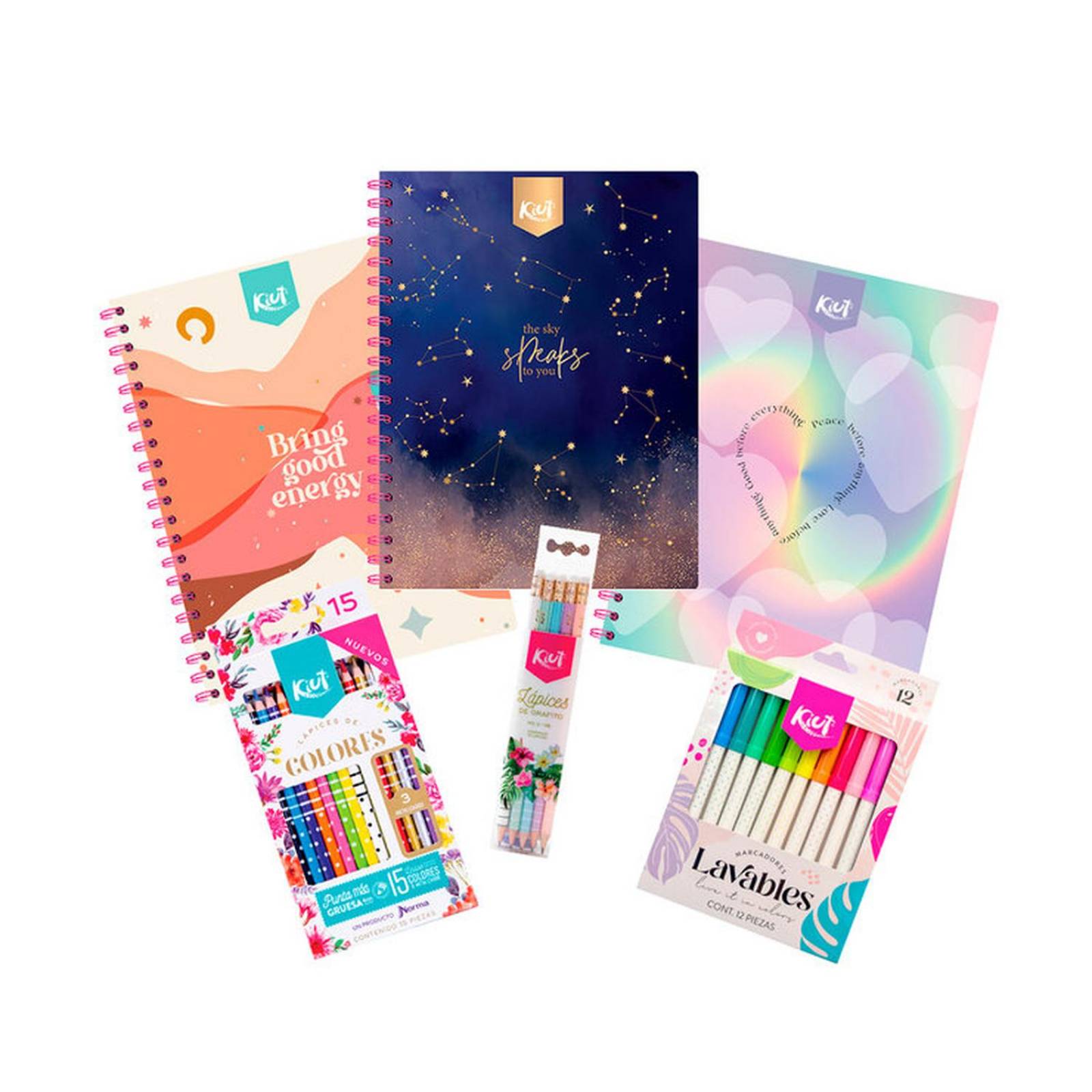 Paquete con Marcadores Colores Lápices de Grafito y Cuadernos Tamaño Profesional 