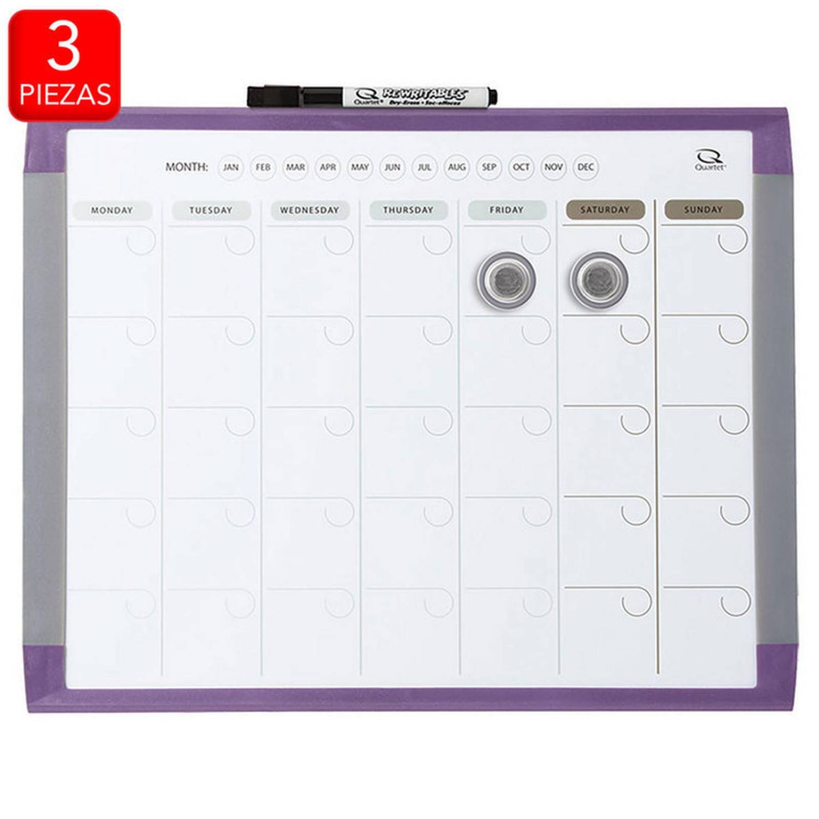 Pizarrón Magnético con Planeador Mensual de 28 cm x 25.5 cm