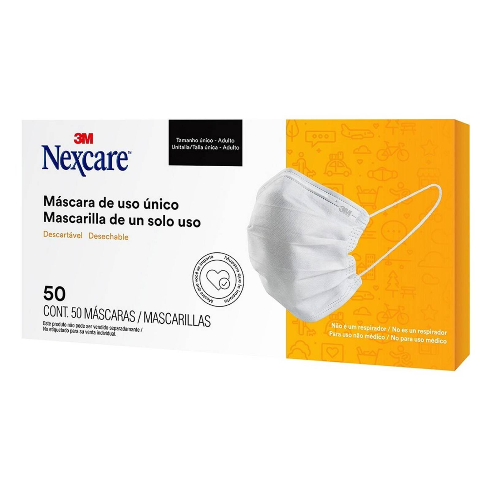 Cubrebocas desechables nexcare de uso diario, 50 und 