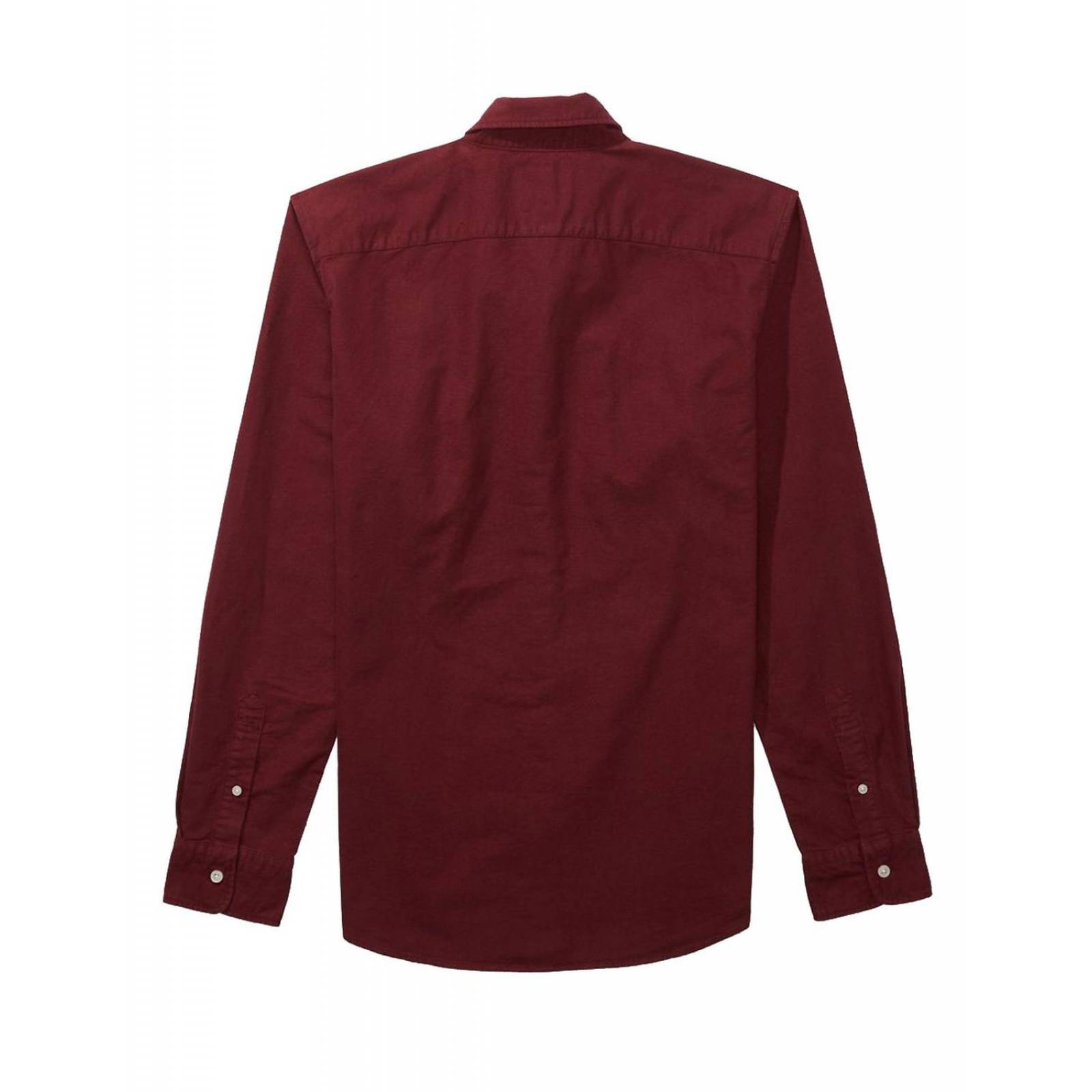 Camisa casual American Eagle de algodón manga larga para hombre Borgoña CH 