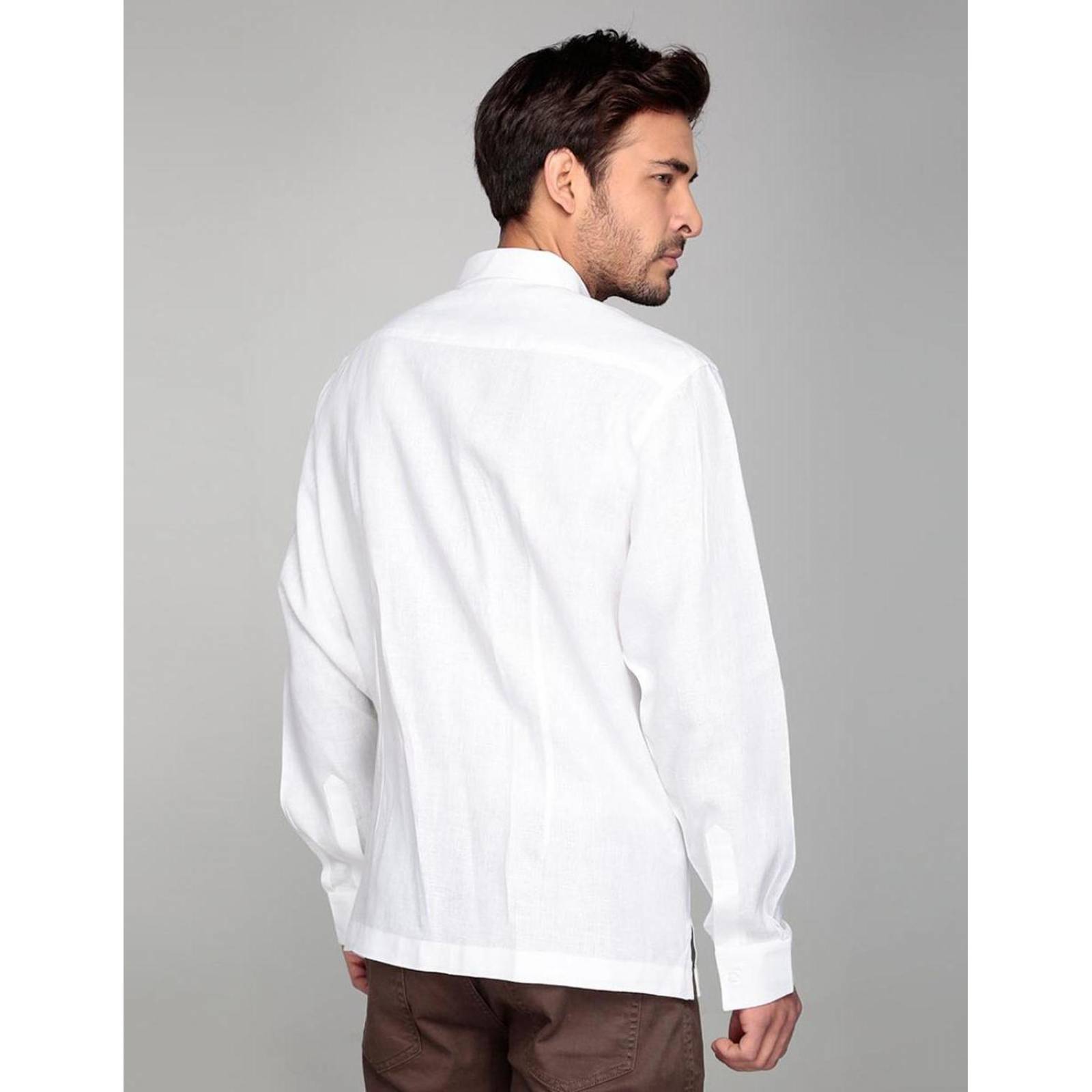 Camisa de vestir Ábito de lino manga larga para hombre Blanco CH 