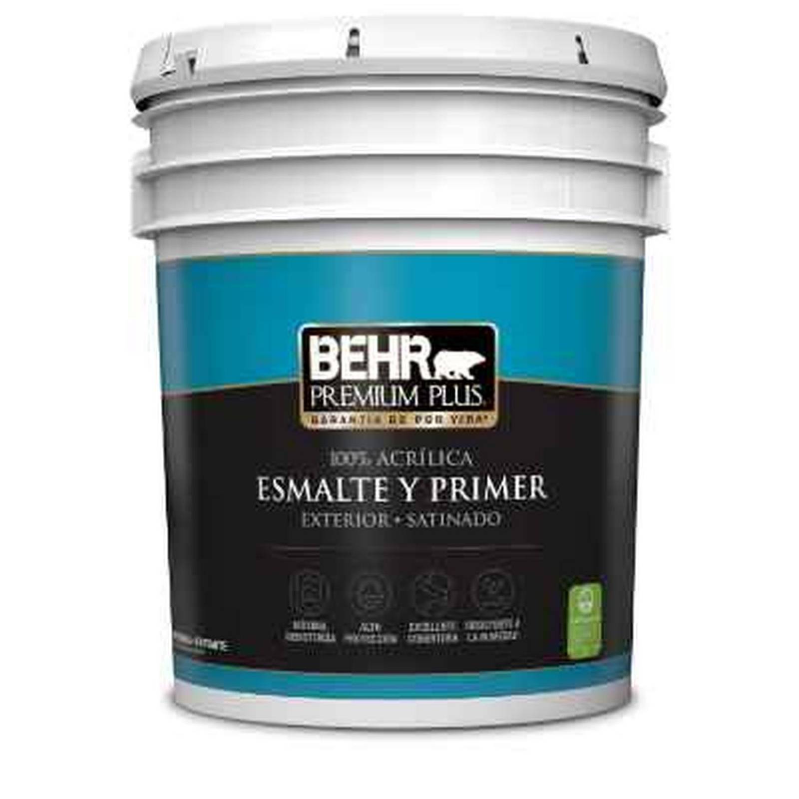 Esmalte behr premium plus satinado base blanco ultra puro de 18.9 l 