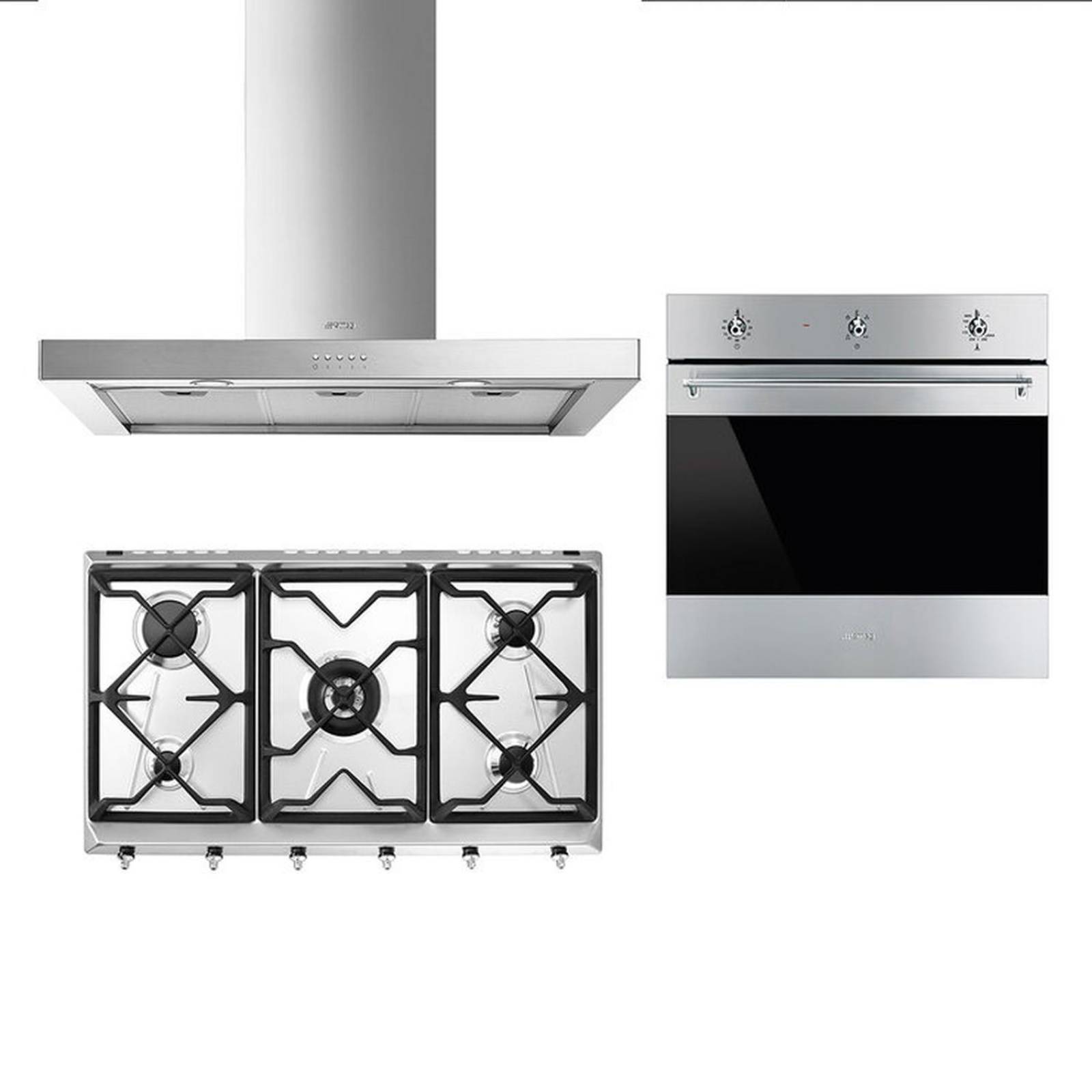 Smeg Combo Parrilla 90cm más Campana 90cm + Horno de gas 60cm 