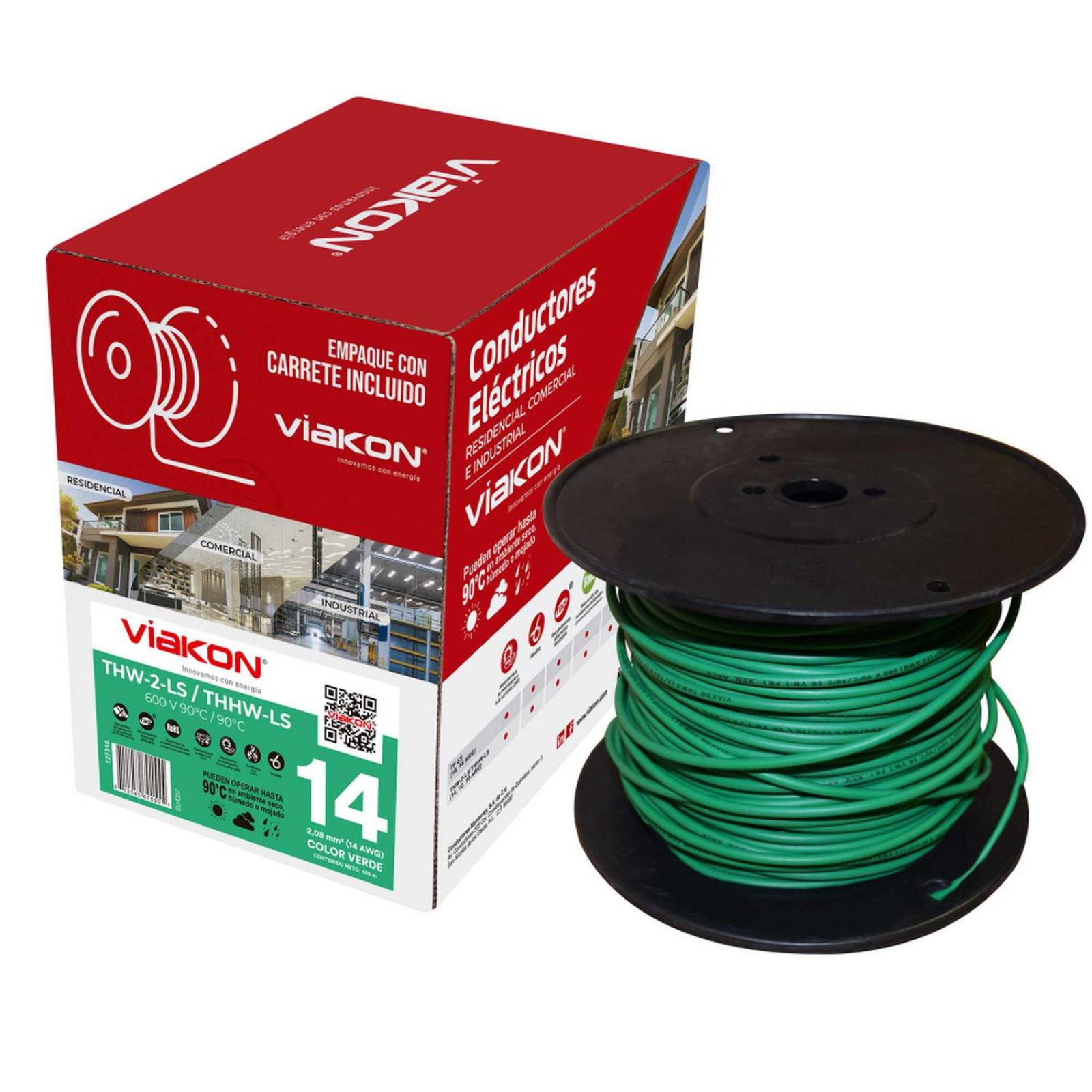 Cable thw-2-ls/thhw-ls calibre 14 verde 100 m viakon 