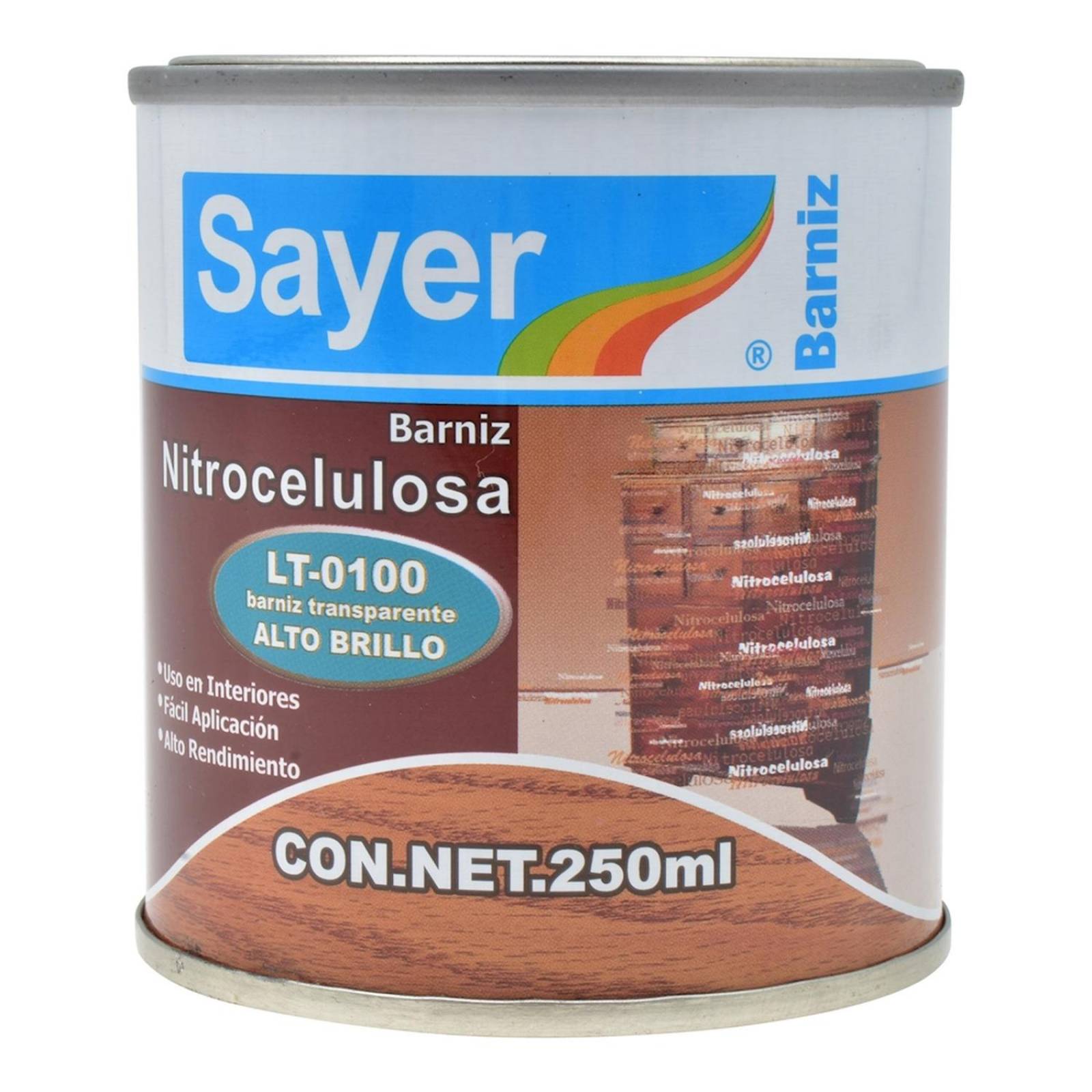 Barniz nitrocelulosa para madera de 250 ml transparente 