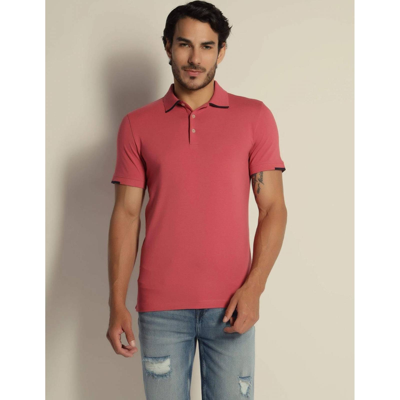 Playera tipo discount polo rosa hombre