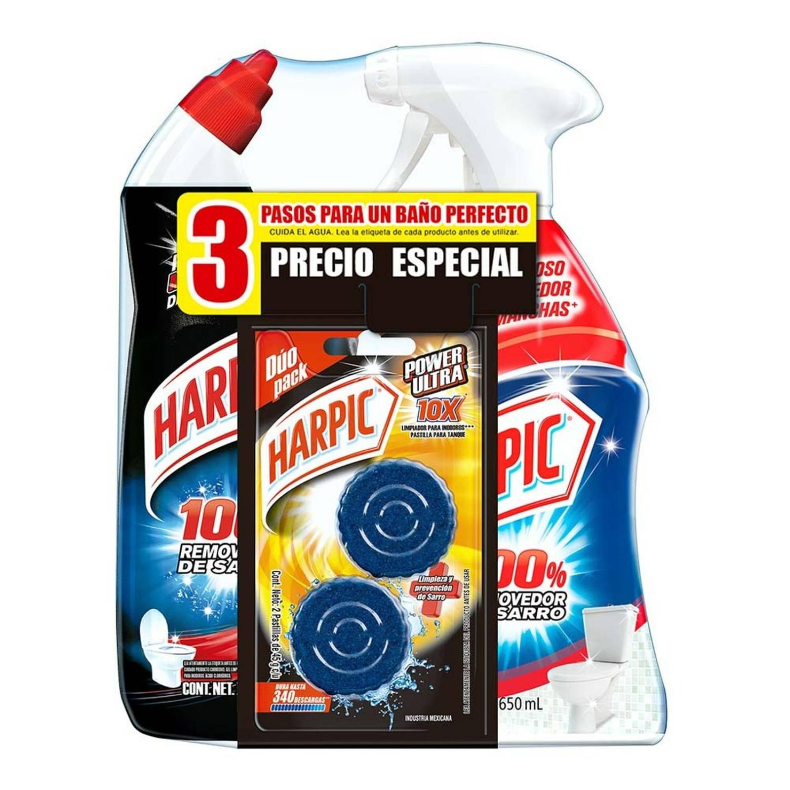 Kit de limpieza con limpiador de inodoros, limpiador de baños y pastilla para tanque 