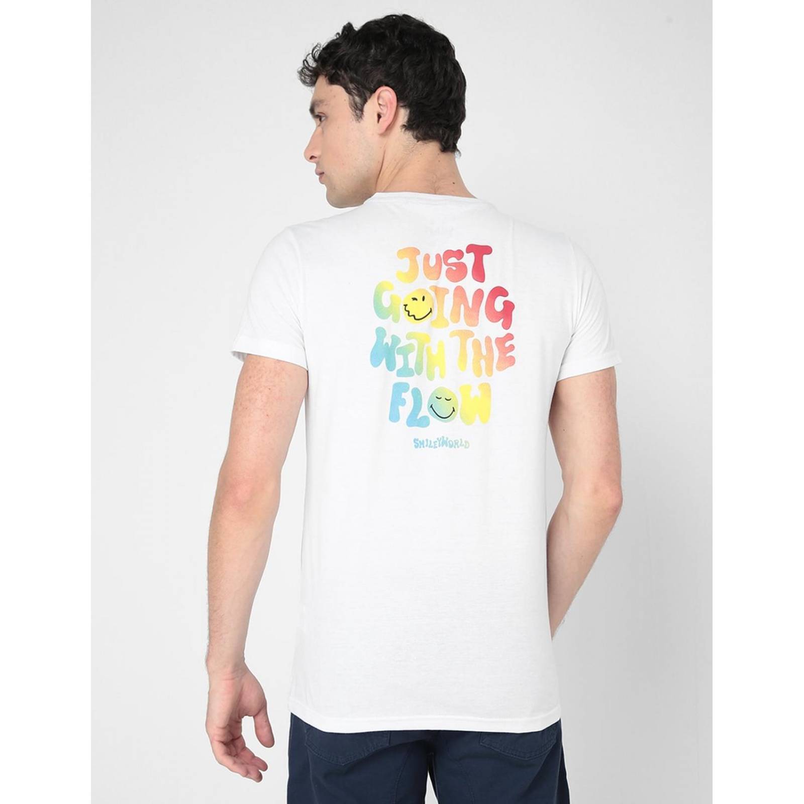 Playera Tee Bar Smiley cuello redondo para hombre Blanco XCH 