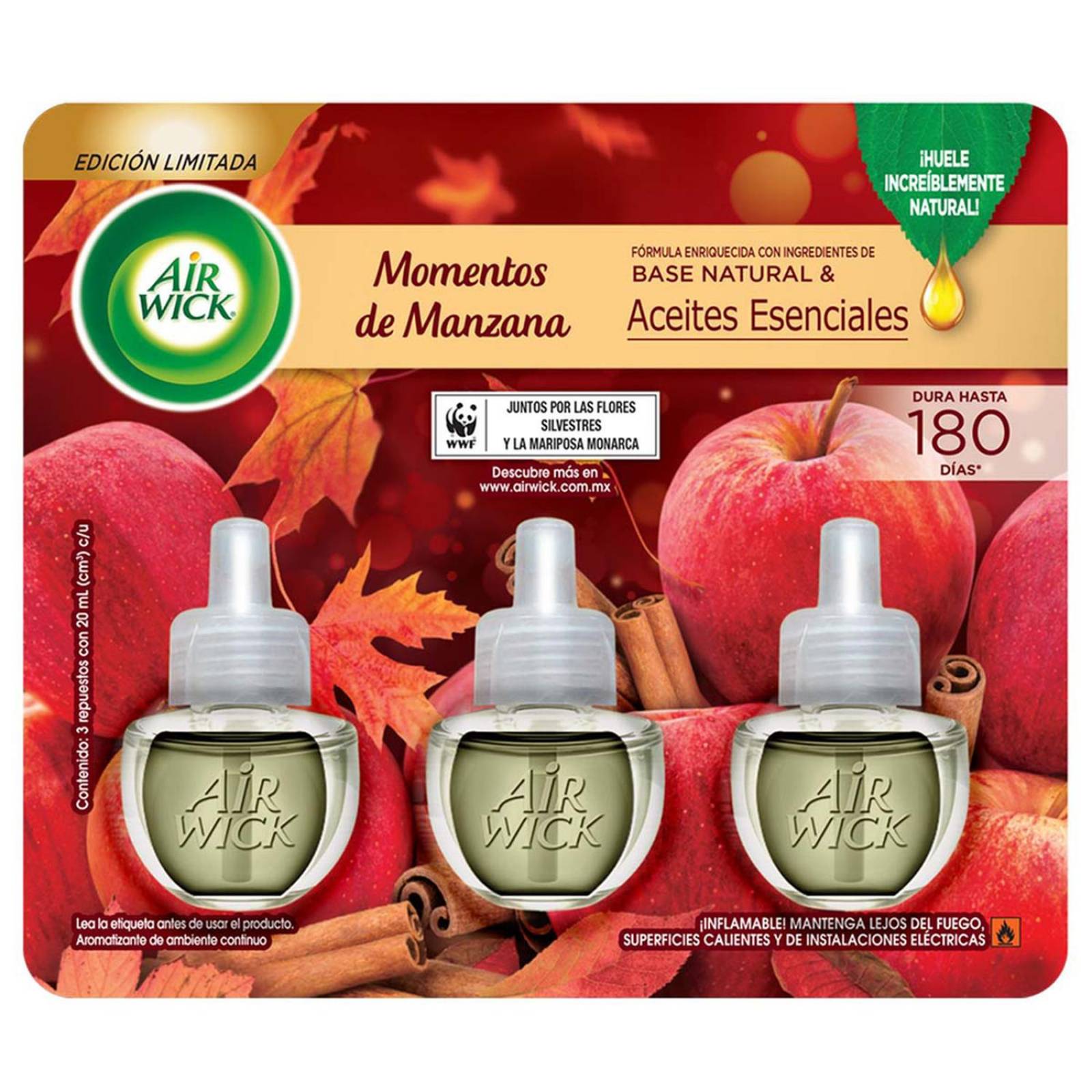 Air wick aromatizante eléctrico repuesto momentos de manzana 3 piezas de 2o ml 