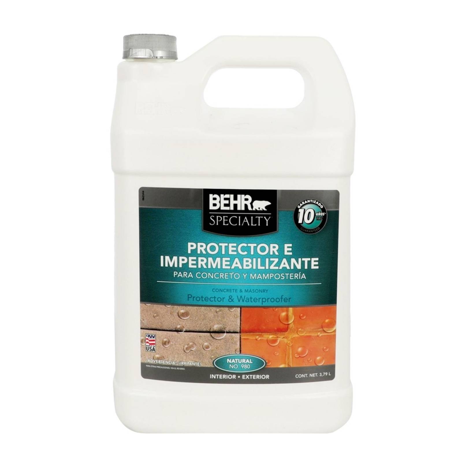 Protector e impermeabilizante behr impermeabilizante para concreto y mampostería transparente 3.79 l 