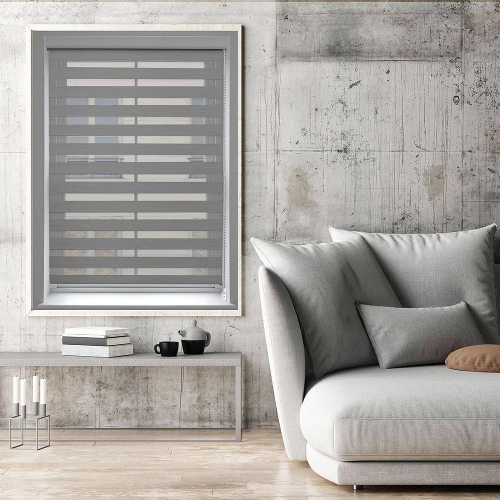 Persiana premium enrollable duo blackout full cassette 160x180 cm gris 