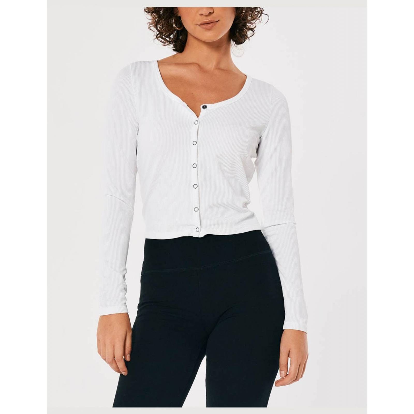 Blusa casual Hollister manga larga para mujer Blanco G 