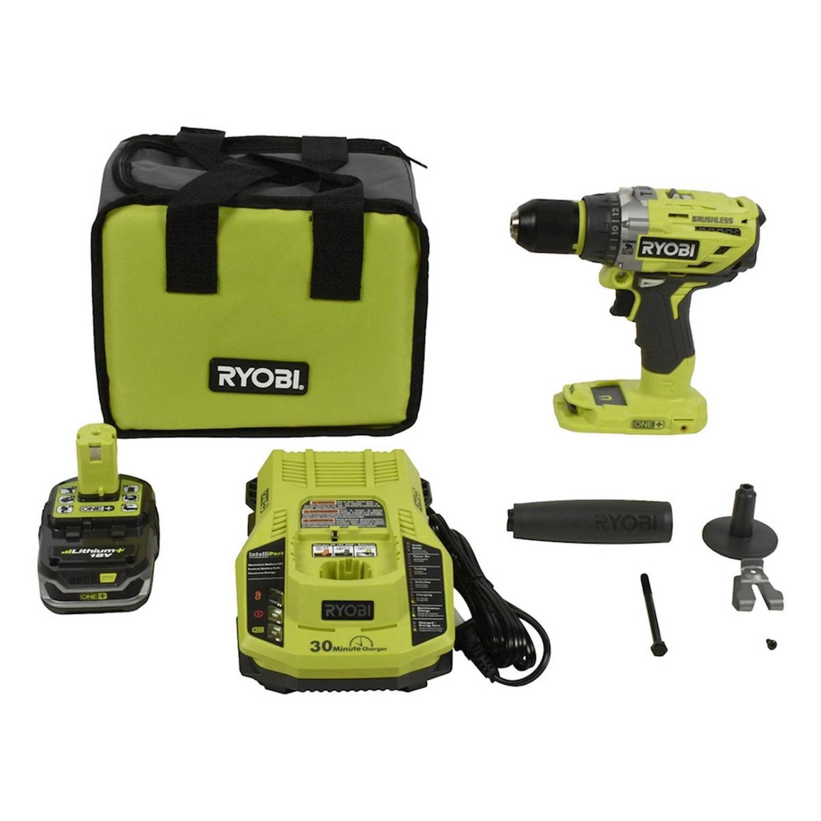 Juego de taladro de percusión sin carbones ryobi 2 velocidades 18 v