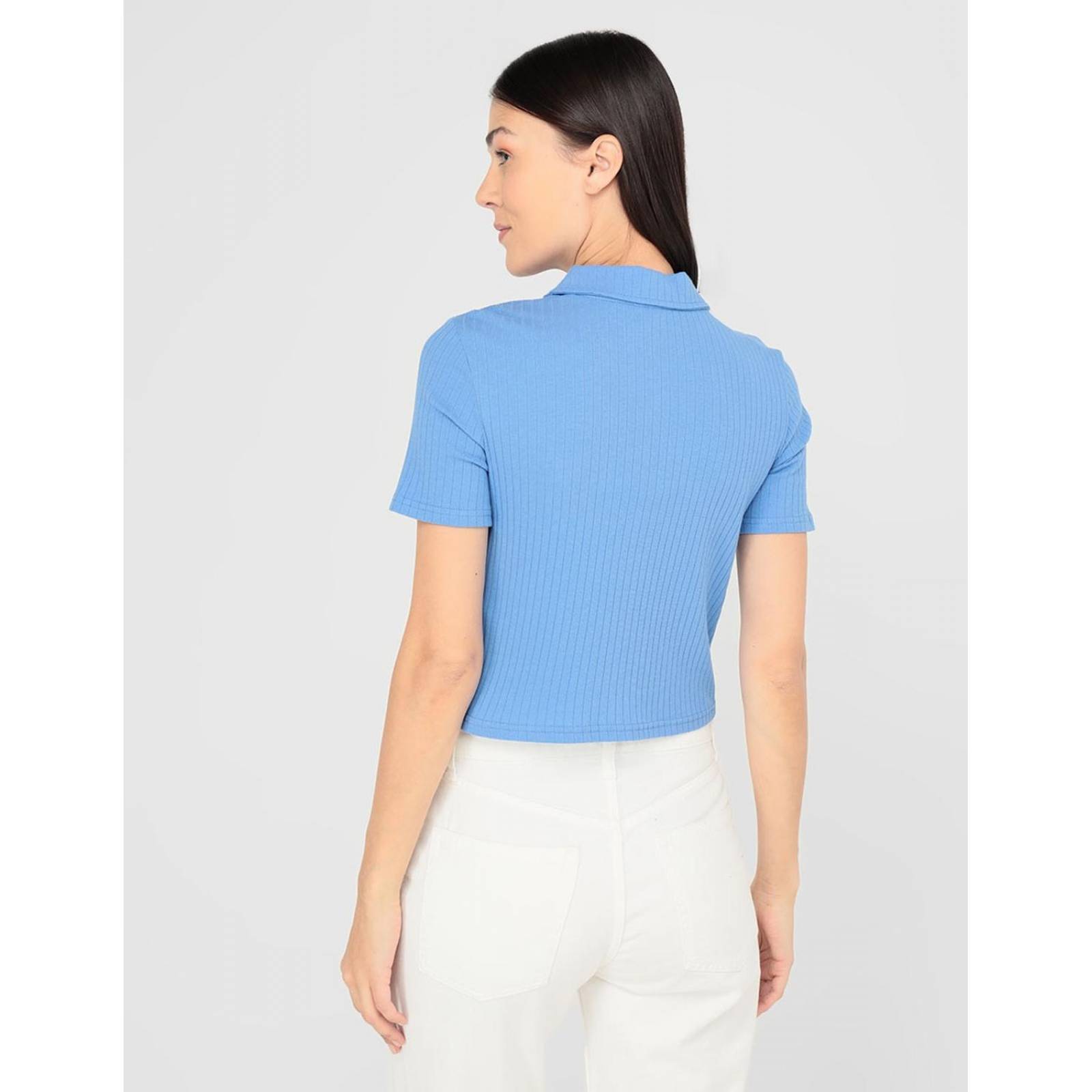 Playera tipo polo Pieces para mujer Azul CH 